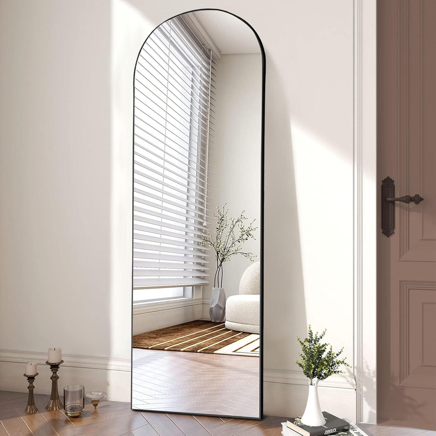 Arched Black Aluminum Full Length Floor Mirror 64" x 21"