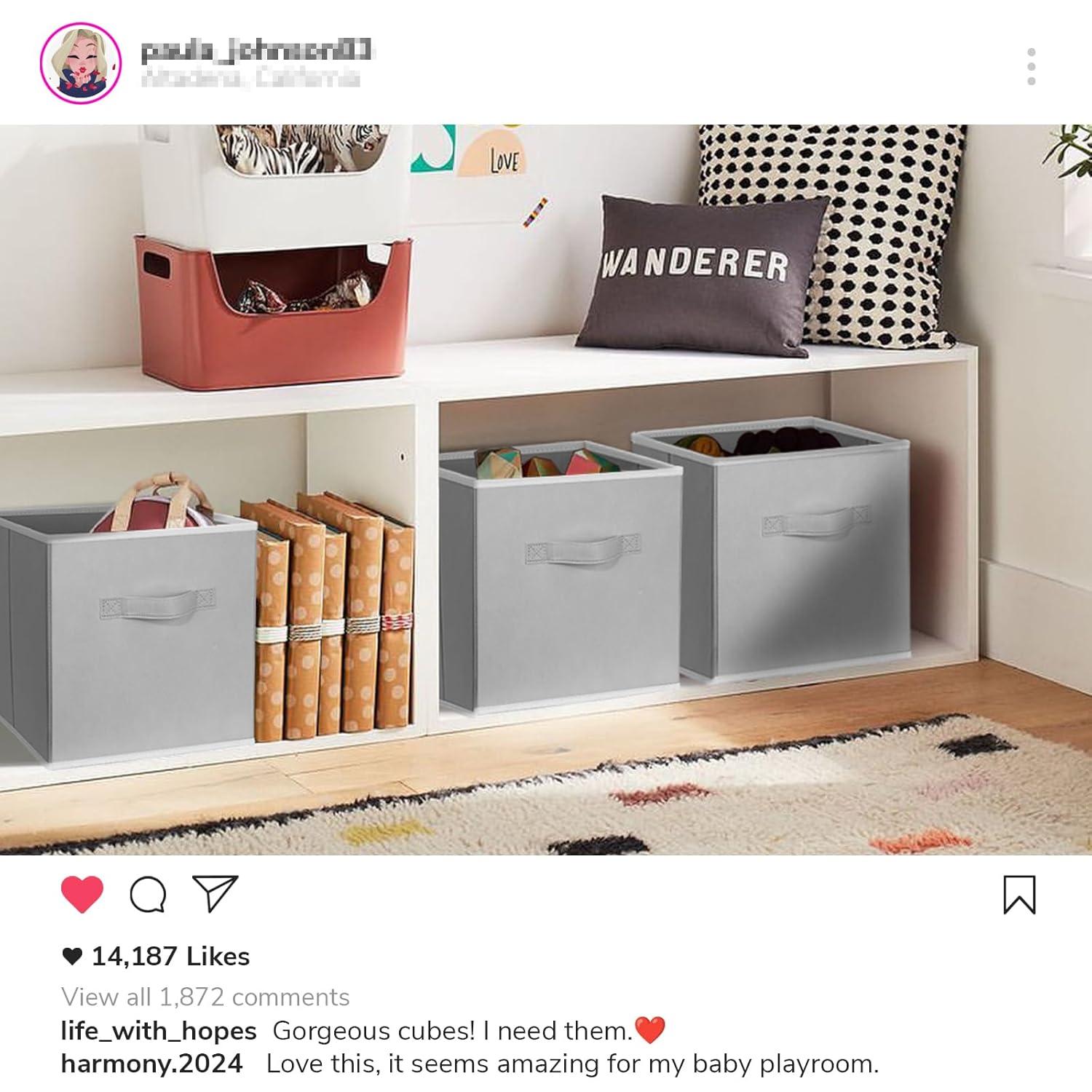 11 Inch Fabric Storage Cubes with Dual Handles, Collapsible Cube Bins for Shelves (10 Pack), Foldable Baskets for Clothes, Closet Organizers and Storage Box (Grey)