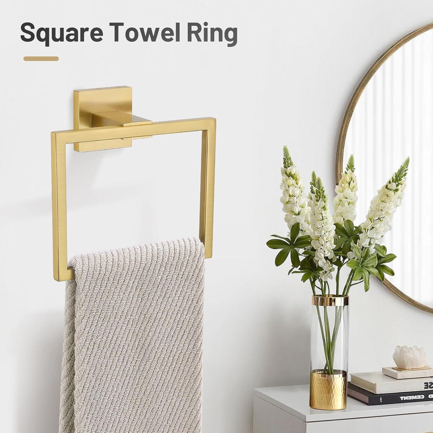 YACVCL 5 Pieces Brushed Gold Towel Bar Set Bathroom Hardware Set Towel Holder Set for Bathroom, 23.8 Inch Bathroom Accessories Set Stainless Steel Wall Mounted