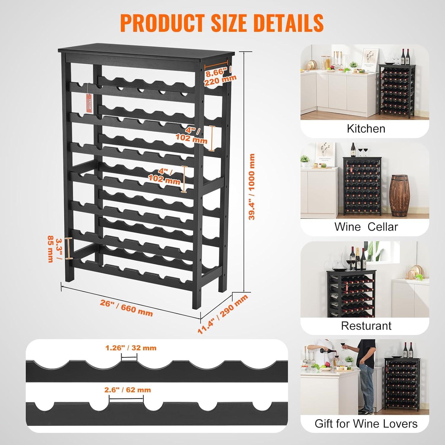 Black 42-Bottle Bamboo Wine Rack with Tabletop