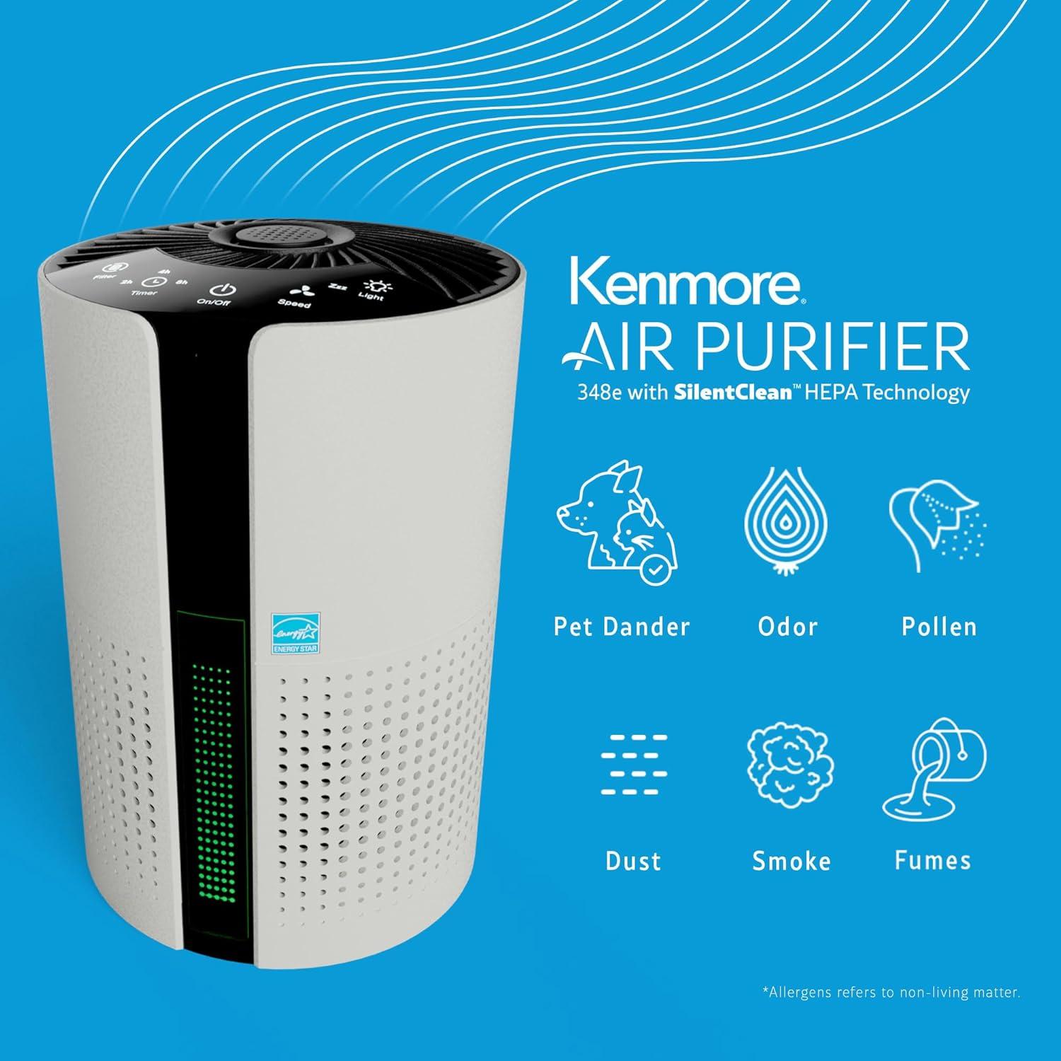 Invenitiah Kenmore PM1010 Air Purifiers For Bedroom Up To 348 Sq.Foot With H13 True HEPA Filter, Child Lock, Sleep Mode And Ambient Light For Small Rooms