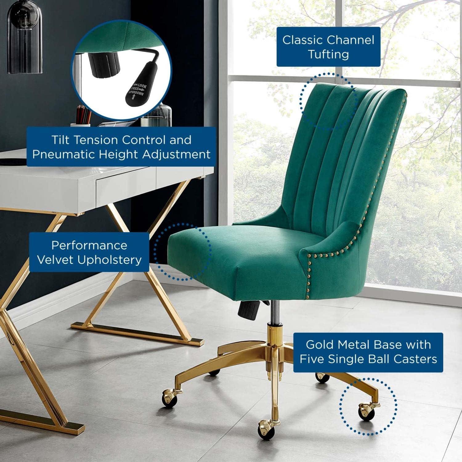 Empower Channel Tufted Performance Velvet Office Chair Gold Teal - Modway: Swivel Desk Chair with Casters, Adjustable Height