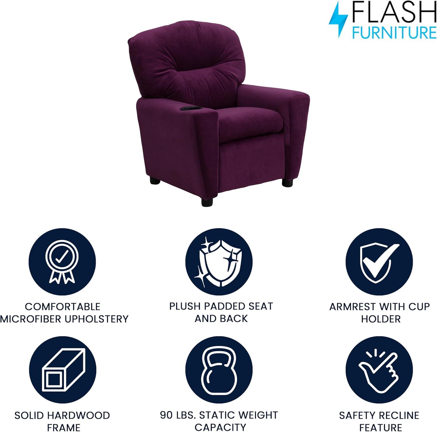 Flash Furniture Chandler Contemporary Purple Microfiber Kids Recliner with Cup Holder