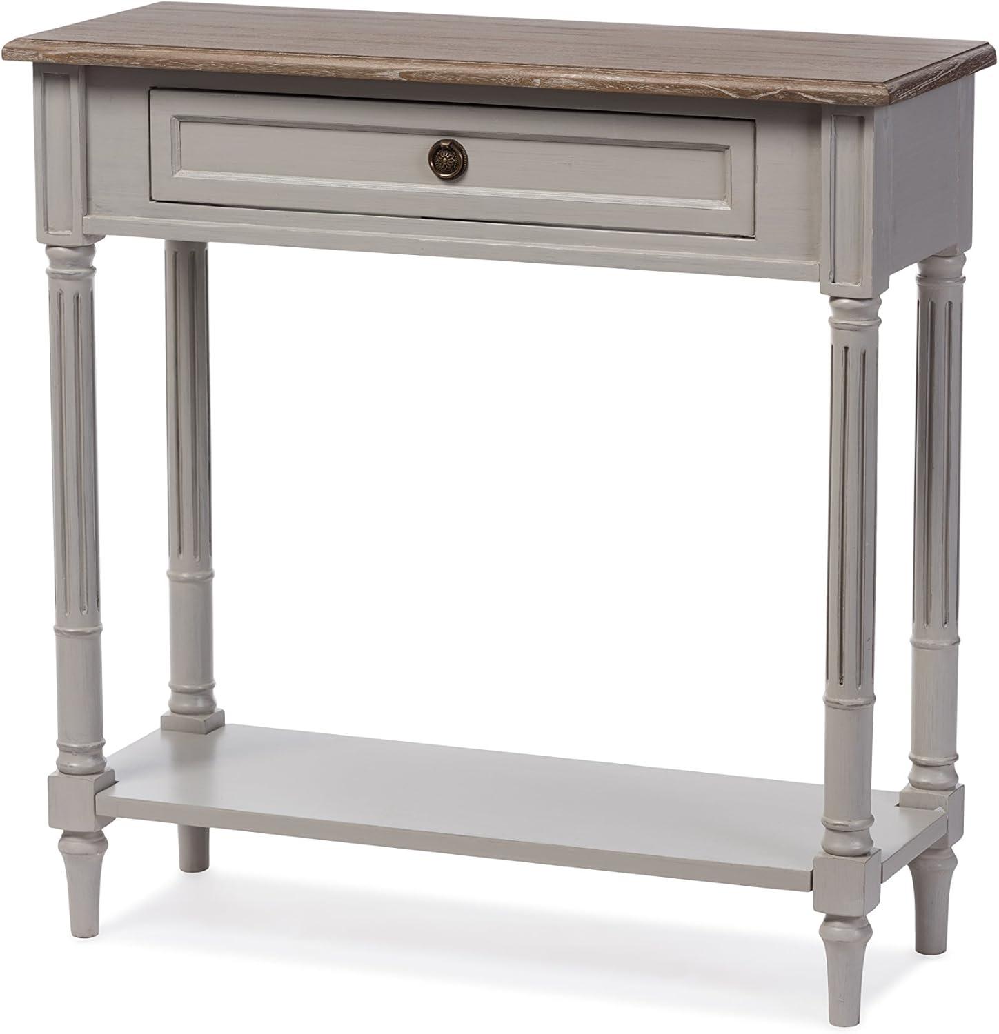 Edouard French Provincial Style Console Table with 1 Drawer - White/Light Brown - Baxton Studio: Elegant Entryway Furniture, Narrow Design