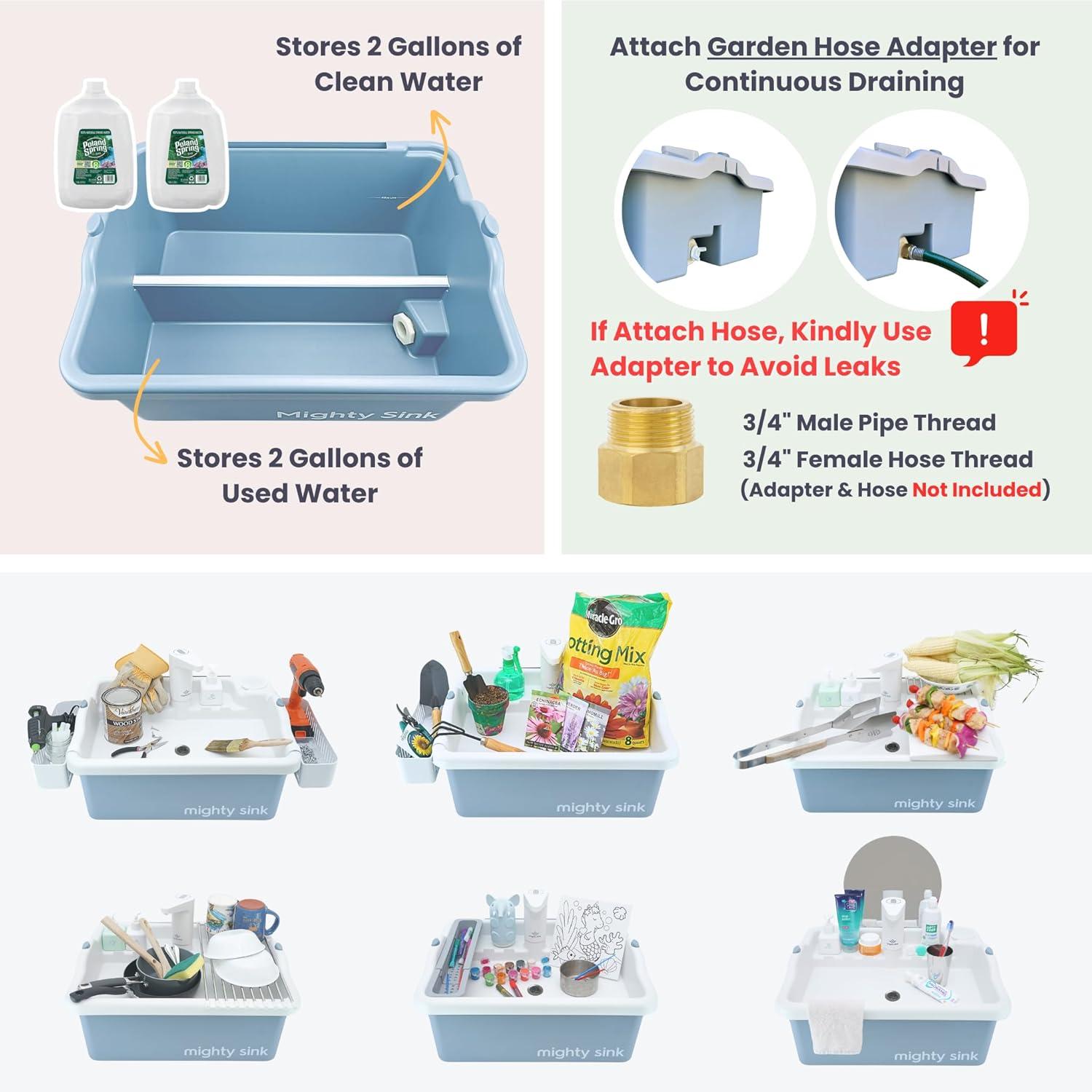 Mighty Sink Portable Sink: Patented Wash Station with Electronic Faucet | 2 Gallons | Easy Setup | Indoor & Outdoor Use | Ideal for Dishwashing, Camping Hygiene, Gardening, Pottery & More