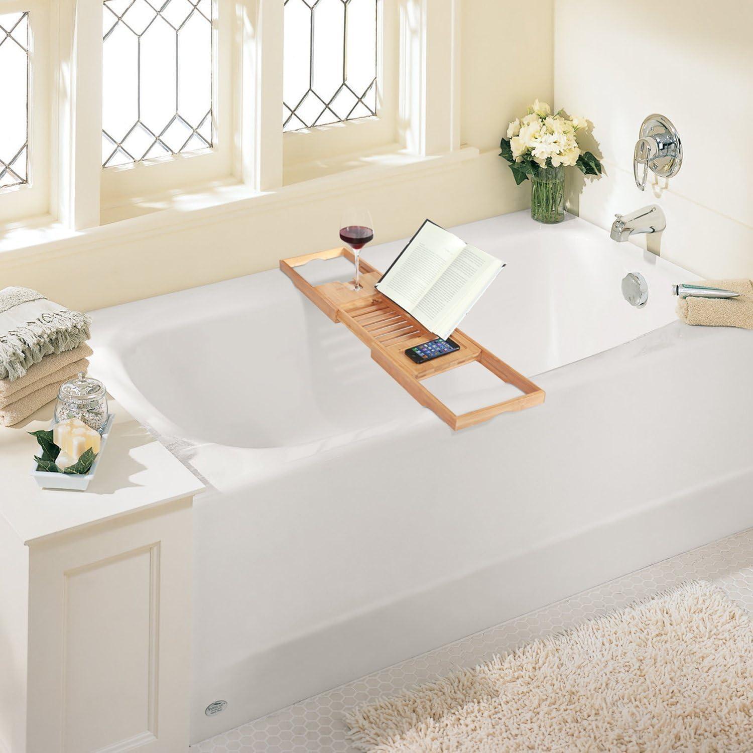 Bamboo Freestanding Bathtub Caddy with Extending Sides