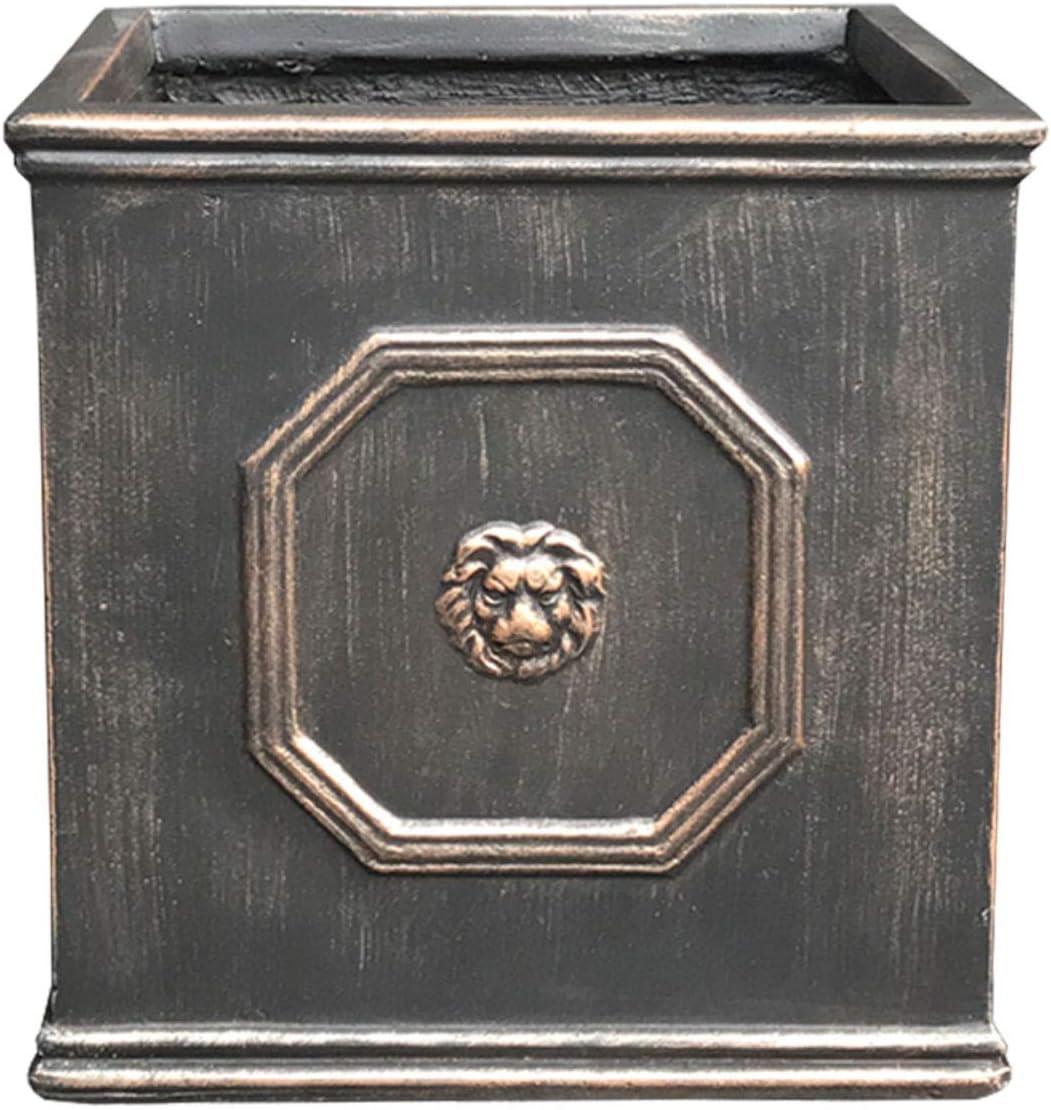 Rosemead Home & Garden, Inc. 13" Wide Kante Lightweight Classic Square English Style Lion Head Concrete Outdoor Planter Pot Oil Rubbed Bronze