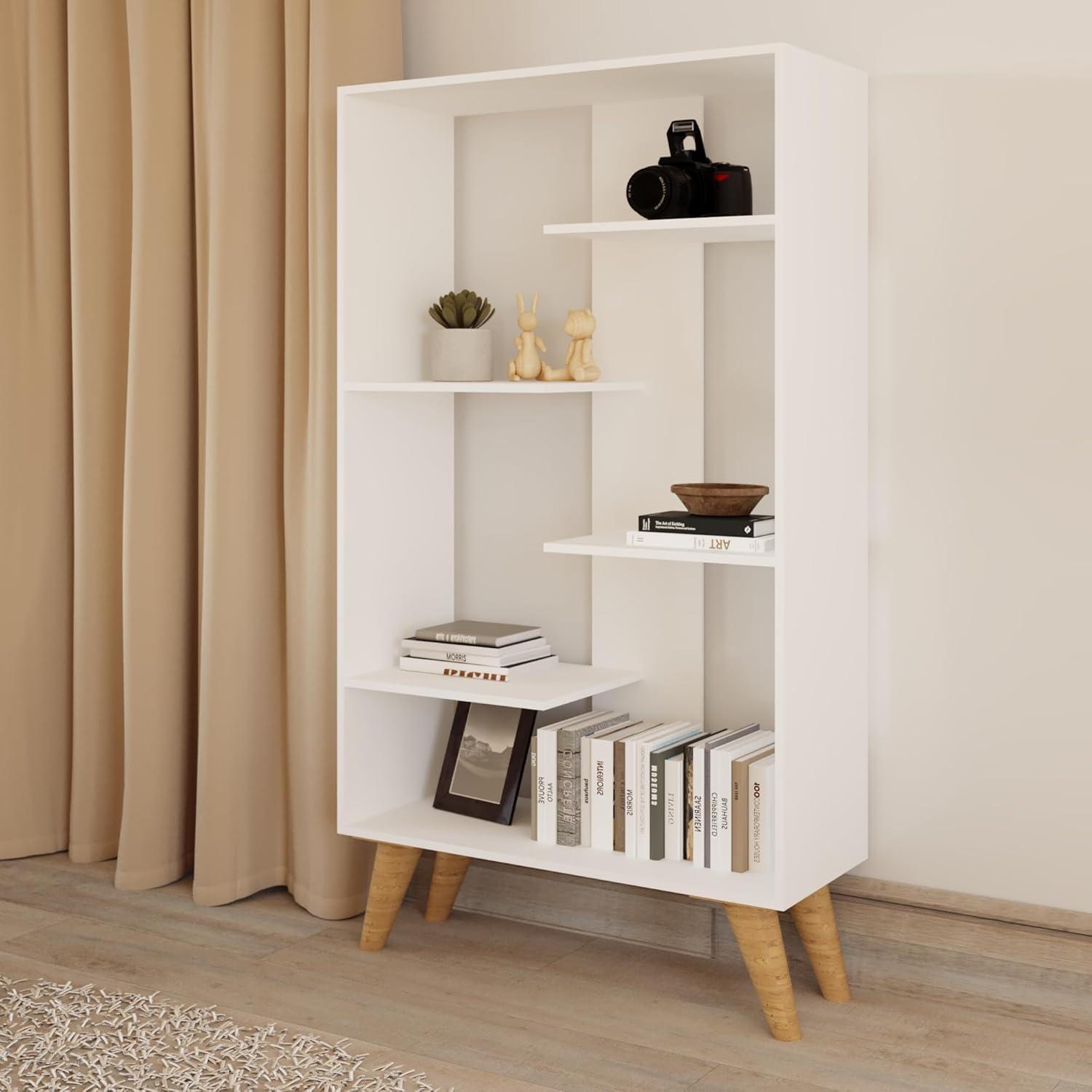 Boahaus LLC Boahaus Lund Bookcase, Wood Legs, Modern Style, 05 Shelves, Ideal for Any Place Home