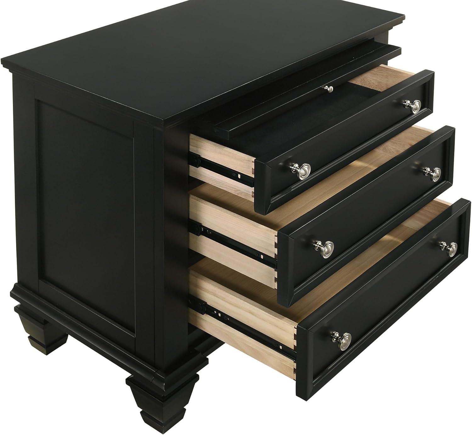 Coaster Sandy Beach Coastal 3-Drawer Wood Nightstand in Black