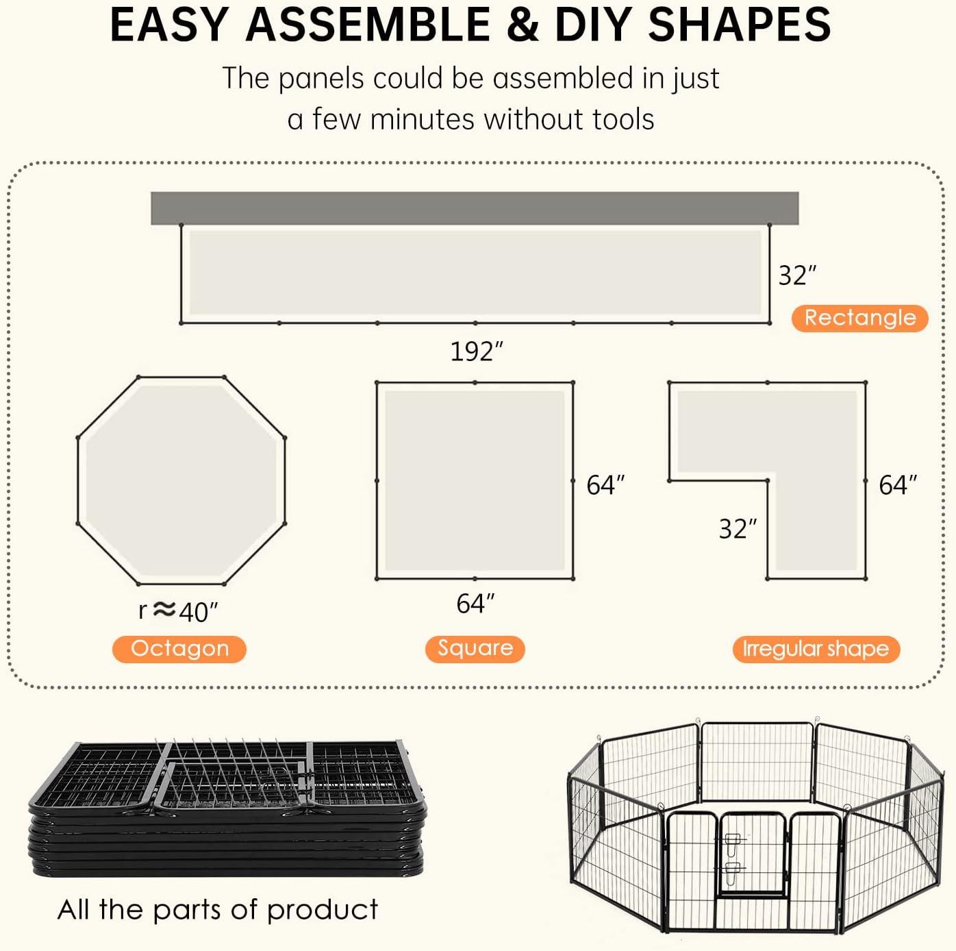 FDW Dog Playpen Pet Dog Fence 2-32 Panels  24/32/40"H Metal Dog Pen Outdoor Exercise Pen with Doors for Large/Medium /Small Dogs for RV,Camping,Yard