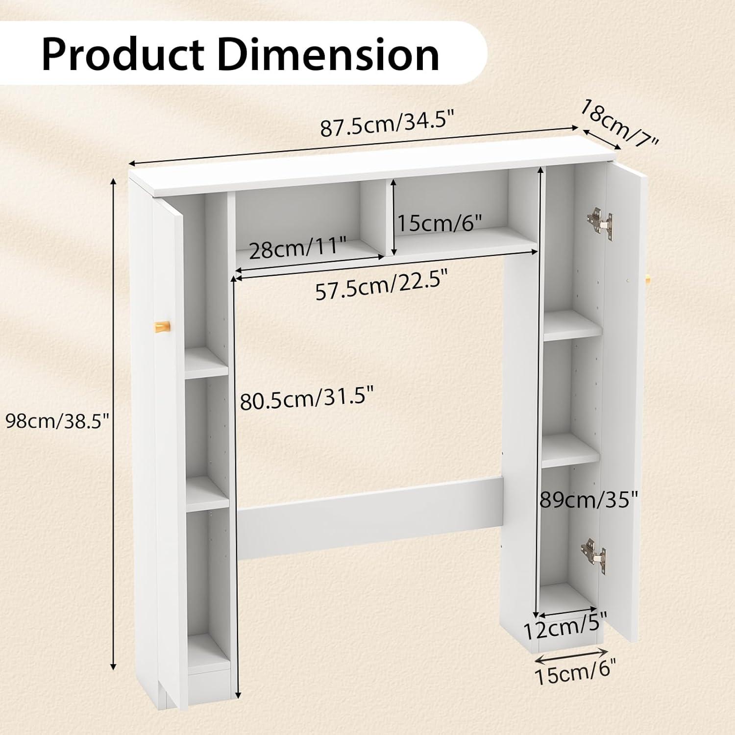 LOKO Over The Toilet Storage Cabinet, Freestanding above Toilet Organizer with Double Doors, 2 Open Compartments & 4 Adjustable Shelves, Bathroom Space Saver, Laundry Room Storage Rack (Natural)