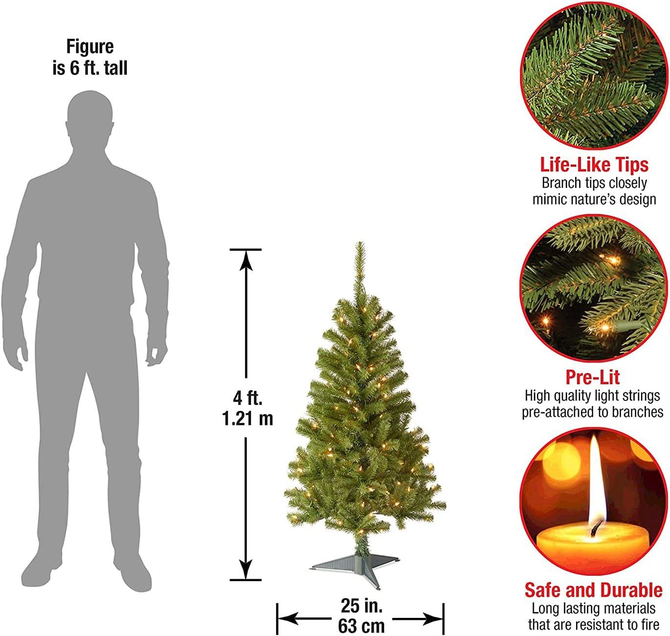 National Tree Company Pre-Lit Artificial  Christmas Tree, Green, Canadian Fir Grande, Clear Lights, Includes Stand, 4 Feet