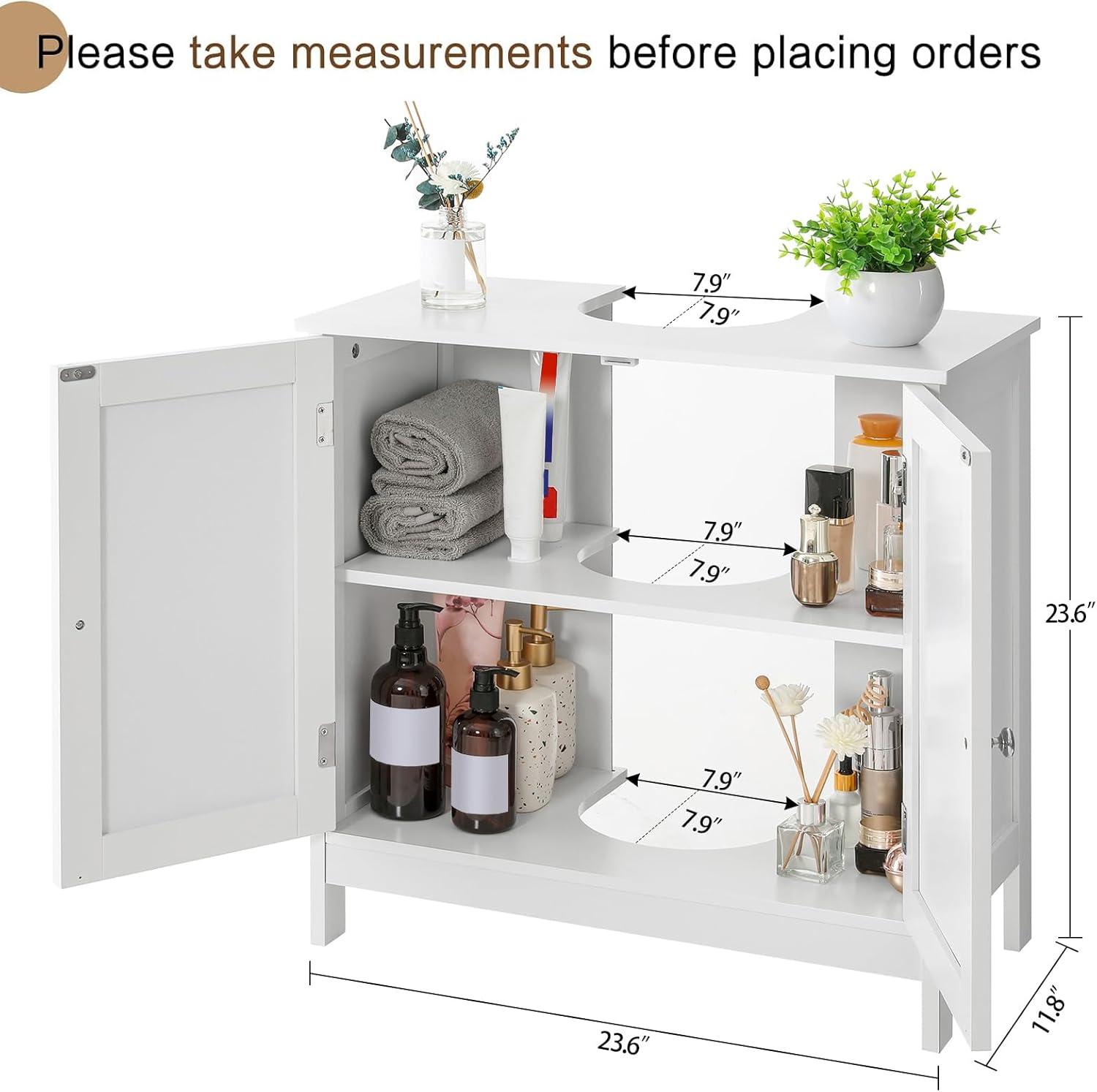 FCH Pedestal Sink, Storage Cabinets with Two Doors and Adjustable Shelves Under Sink Organizer Bathroom Vanity Storage White