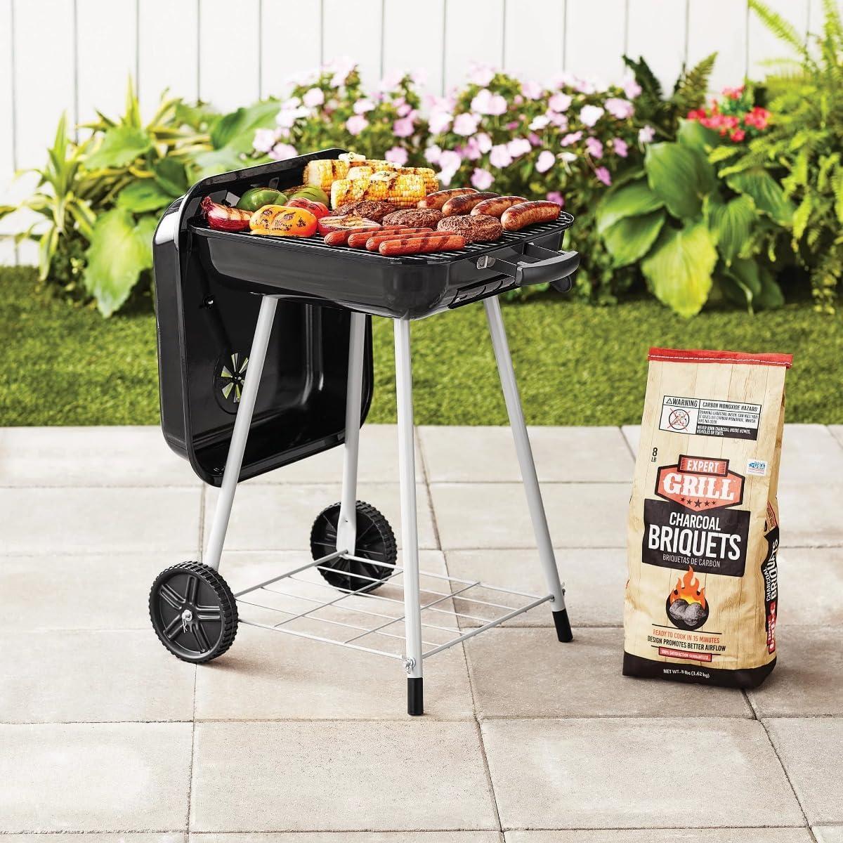 Expert Grill 17.5" Square Steel Charcoal Grill with Wheels, Black, New