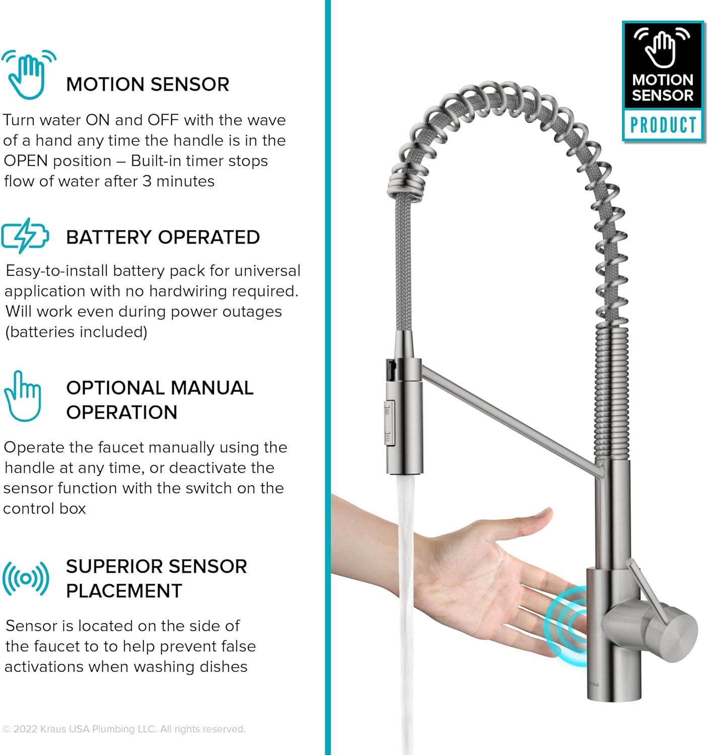 KRAUS Oletto Touchless Sensor Commercial Pull-Down Single Handle Kitchen Faucet with QuickDock Top Mount Assembly