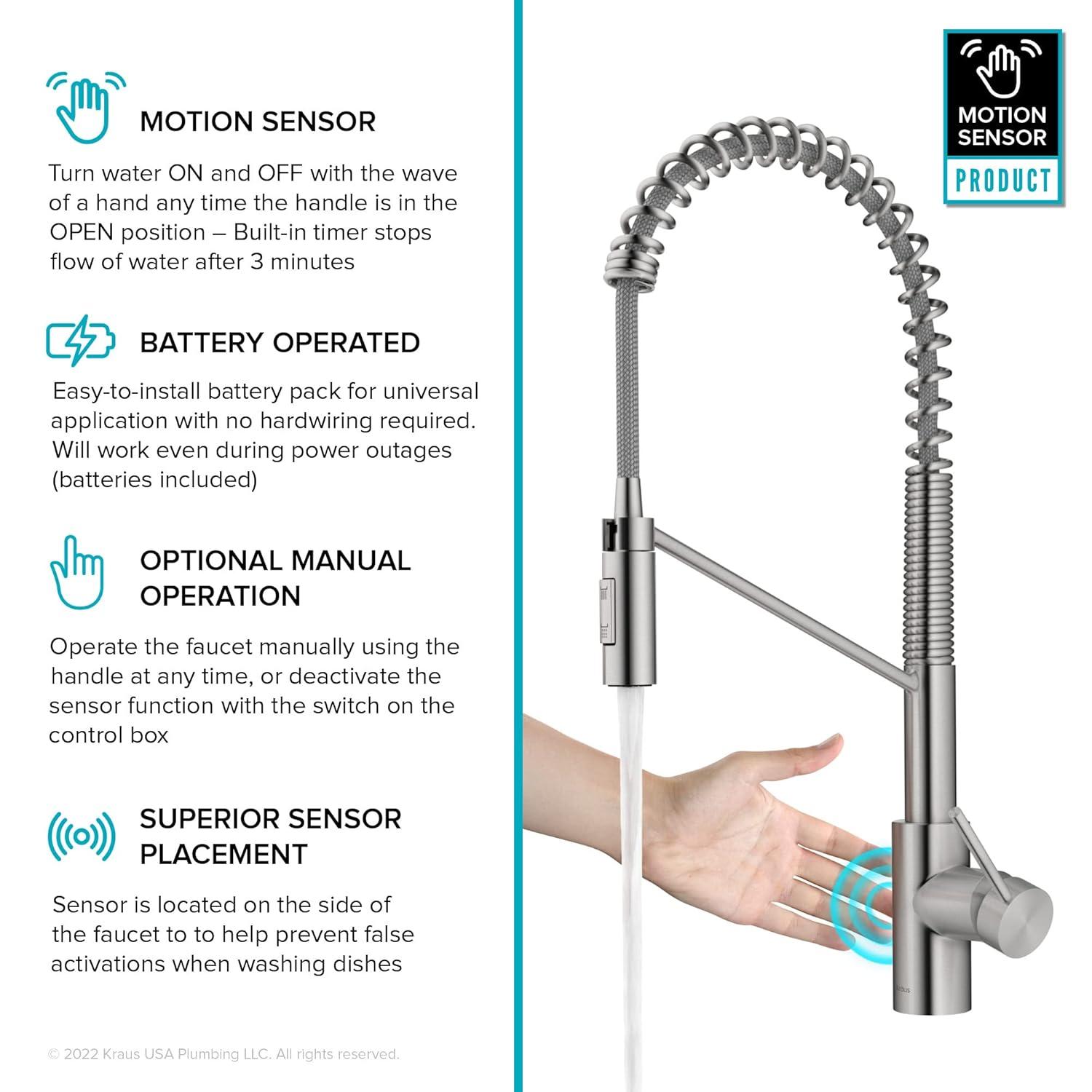 KRAUS Oletto Touchless Sensor Commercial Pull-Down Single Handle Kitchen Faucet with QuickDock Top Mount Assembly