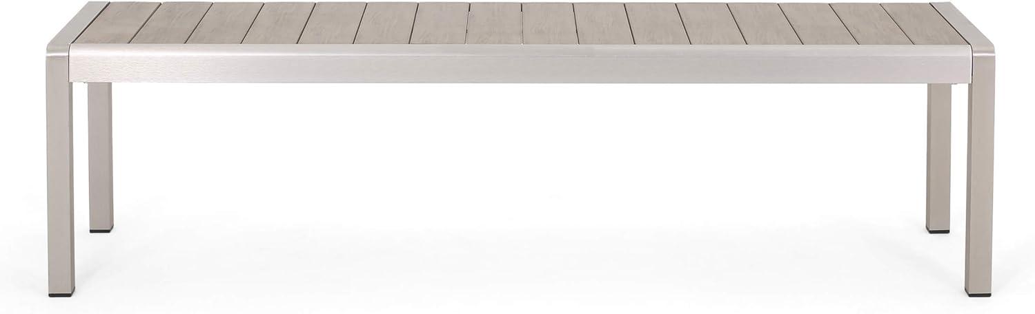 Modern Natural and Silver Aluminum Outdoor Dining Bench