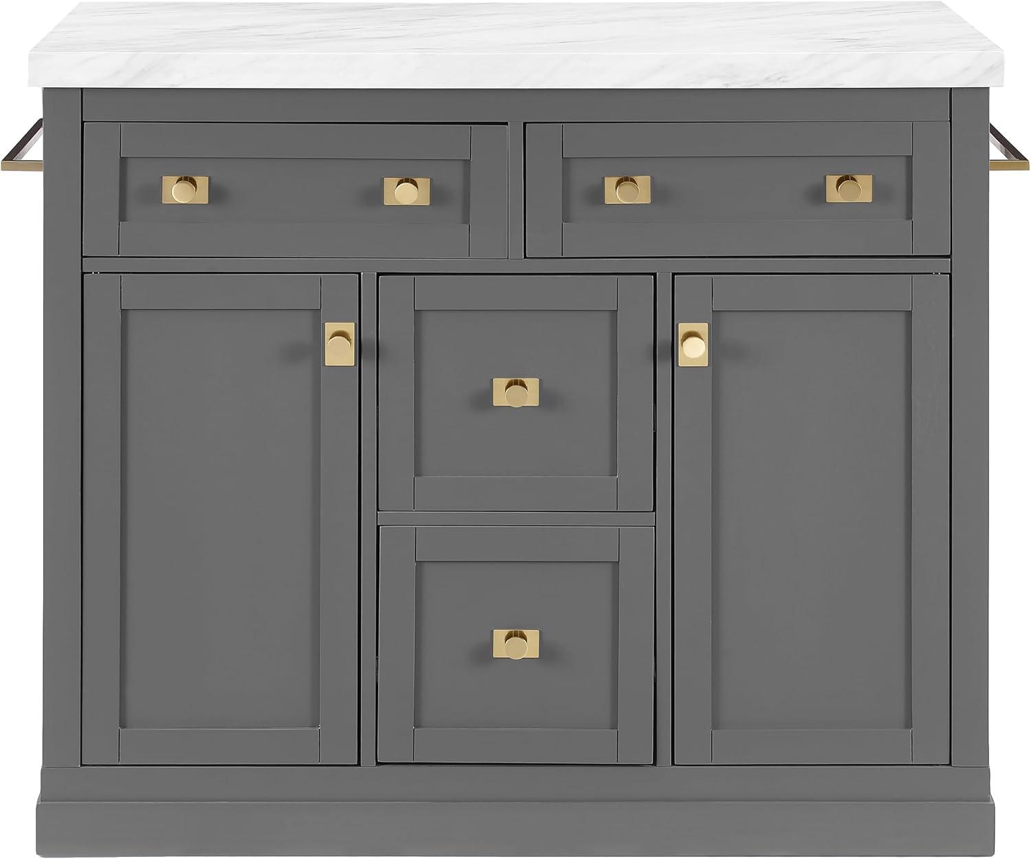 Claire Gray Wood Kitchen Island with Faux Marble Top