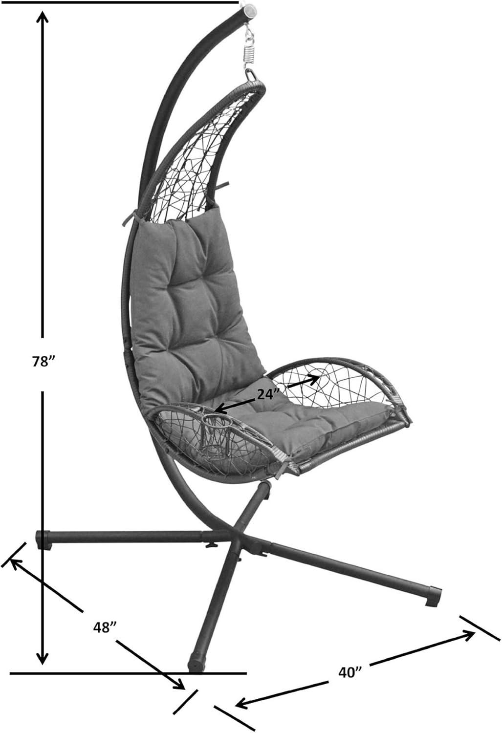 Cushioned Rattan Wicker Hanging Chair with Stand - Terra Cotta - Algoma: Outdoor Patio Furniture, UV Resistant