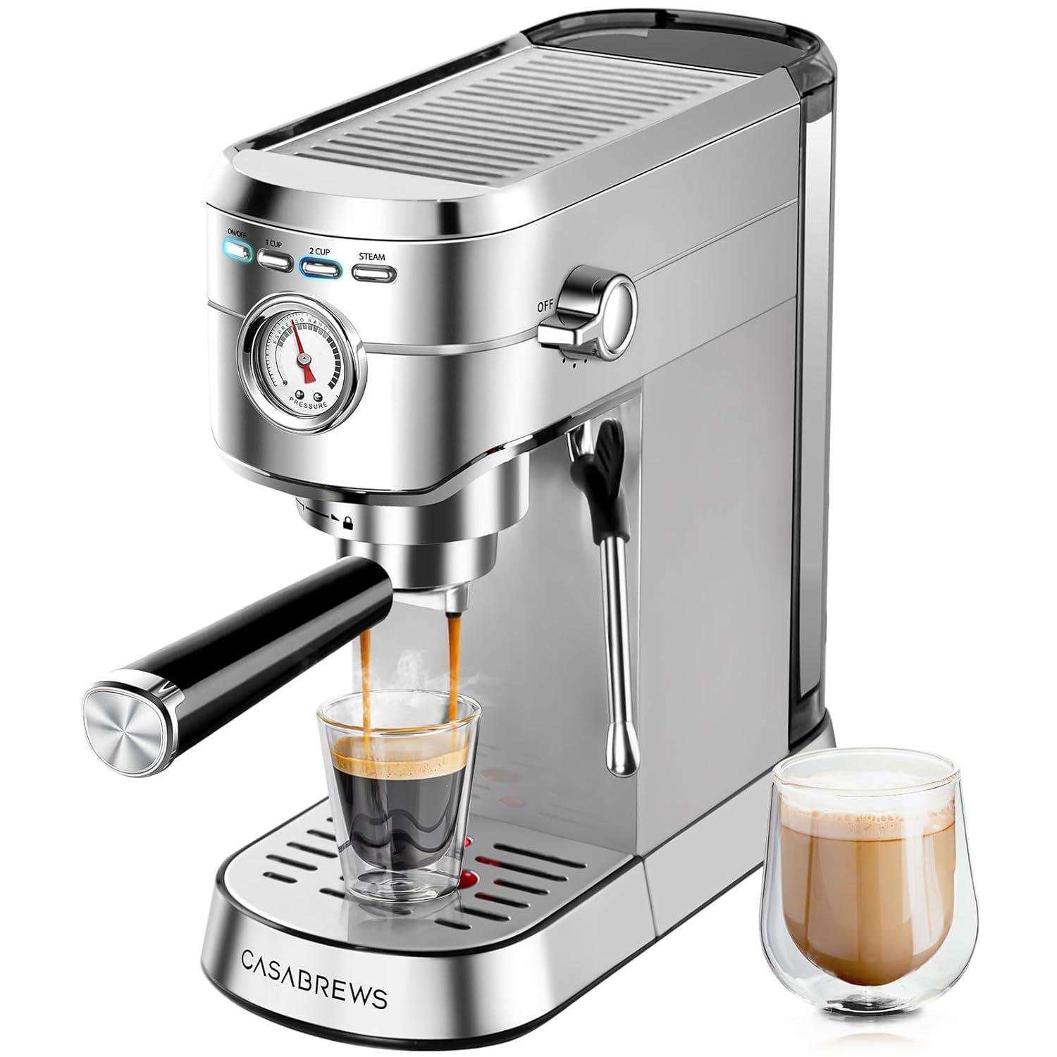 Compact Stainless Steel Semi-Automatic Espresso Machine with Steam Milk Frother