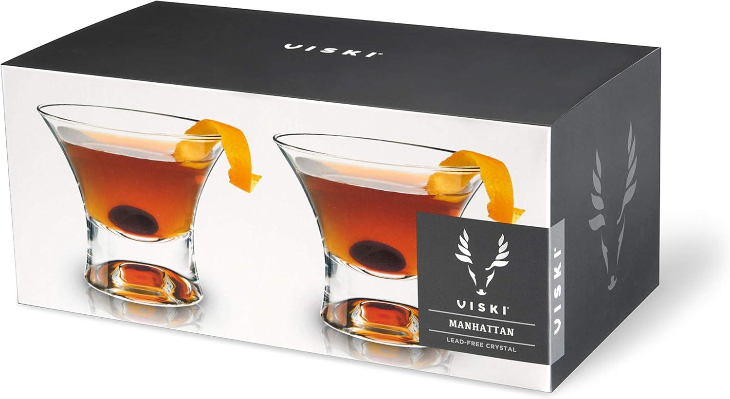 Viski Raye Heavy Base Stemless Crystal Manhattan Glasses (Set of 2)