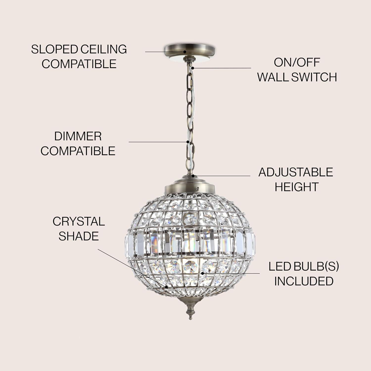JONATHAN Y Georgina 12" Crystal/Metal LED Pendant Pendant, Antique Brass