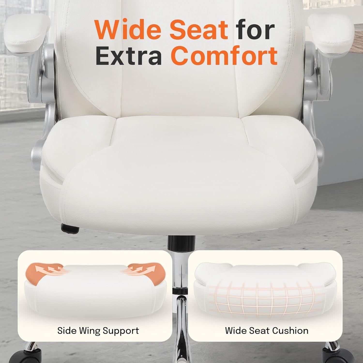 Neo Chair executive office chair cushioned 8 Hours Comfort, Heavy Duty Design, ergonomic back support flip-up armrest, White