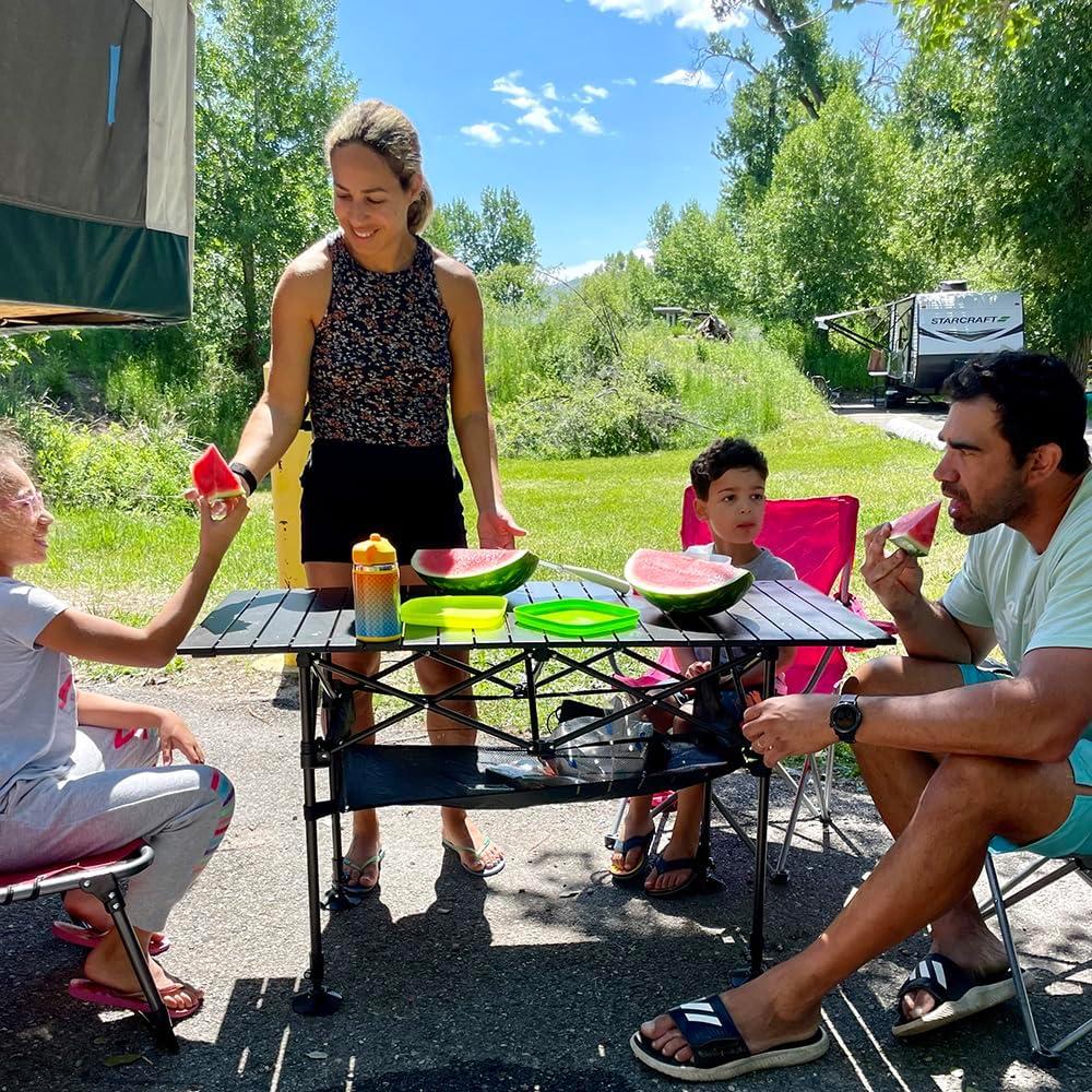 Folding Camping Table, Portable Aluminum Roll-Up Picnic Backpacking Table With Adjustable Height, Large Storage And Carrying Bag For Picnic, Camping, BBQ, Party, Backyard, Beach
