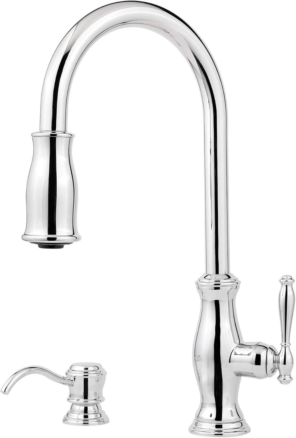 Mystique Pull Out Single Handle Kitchen Faucet with Soap Dispenser