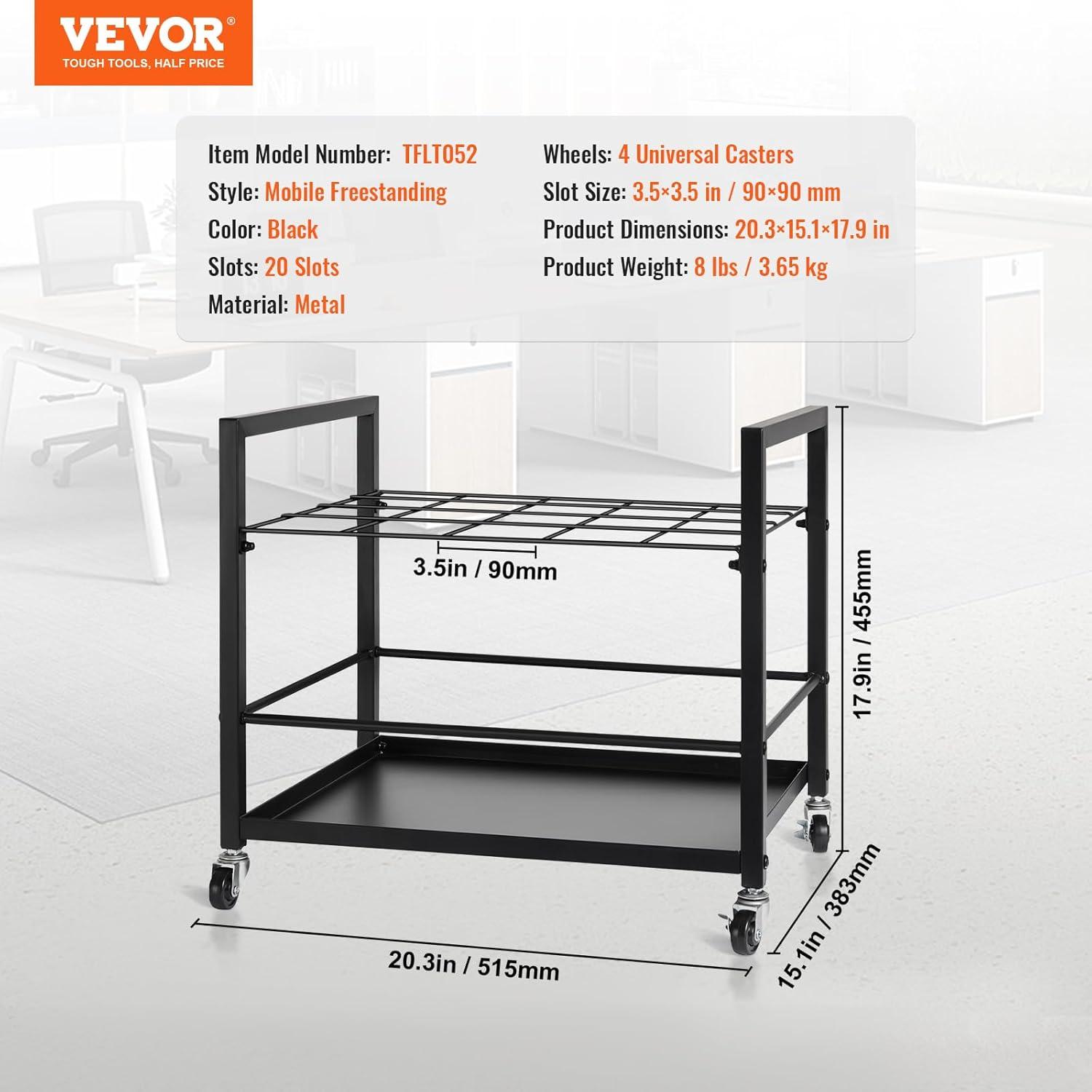 Black Metal 20-Slot Mobile Blueprint Storage Rack