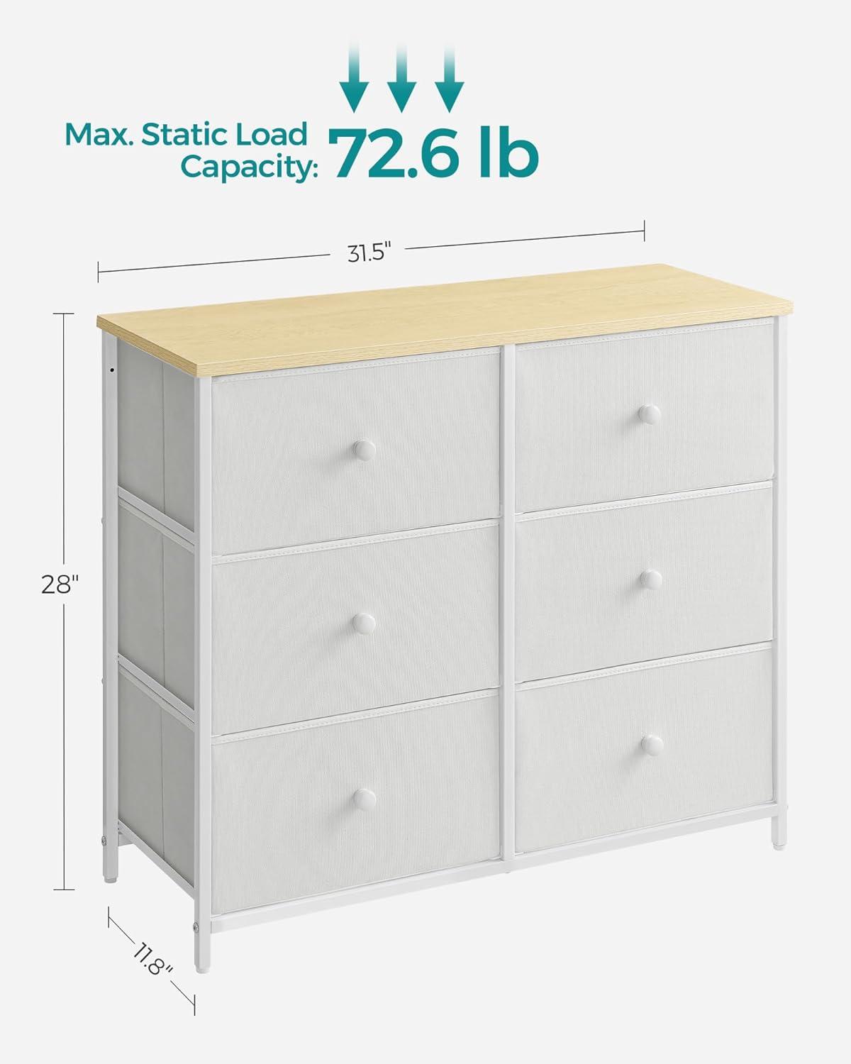 SONGMICS Dresser for Bedroom, Chest of Drawers, 6 Drawer Dresser, Closet Fabric Dresser with Metal Frame, Cream White and Oak ULTS323W57