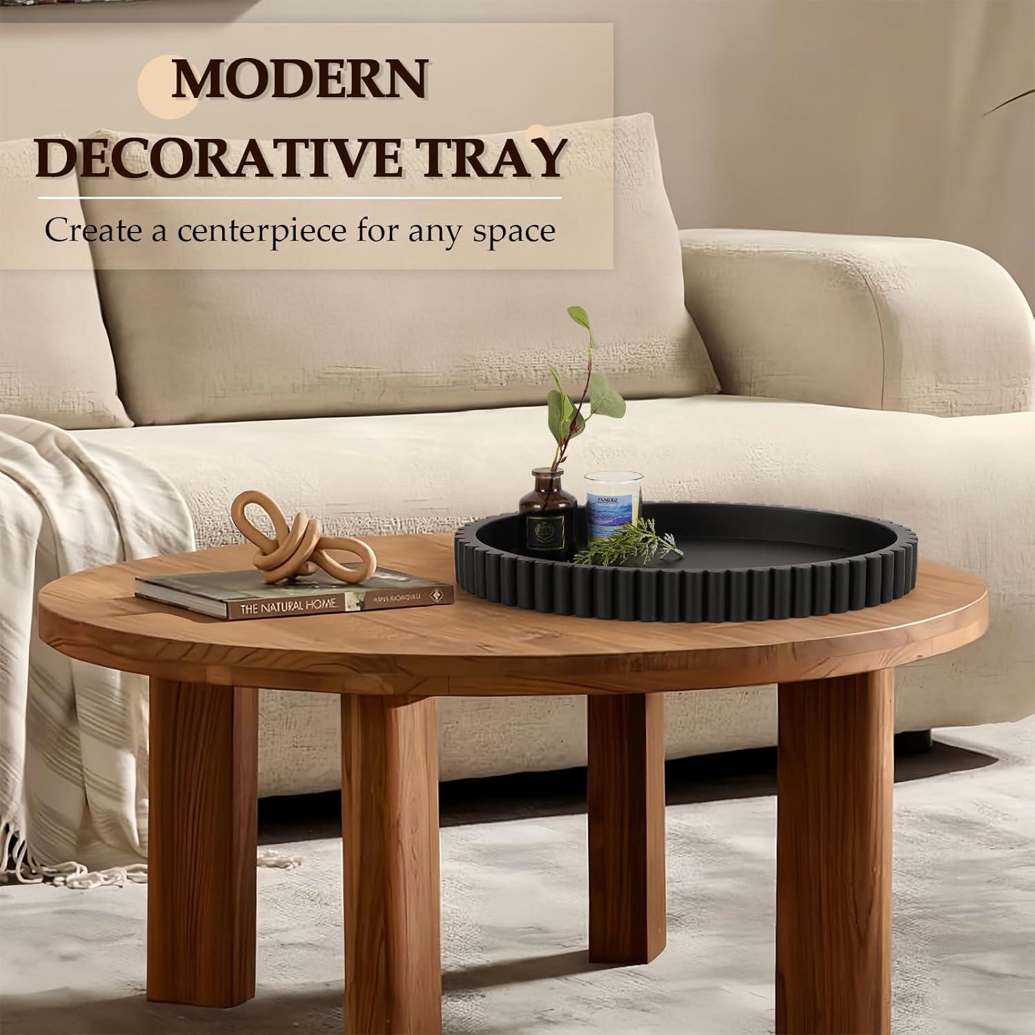 Oval Tray for Coffee Table Decor, 13" Concrete Tray, Table Centerpieces Decorative Trays for Home Decor, Modern Decorative Trays for Coffee Tables, Centerpiece Trays, Black