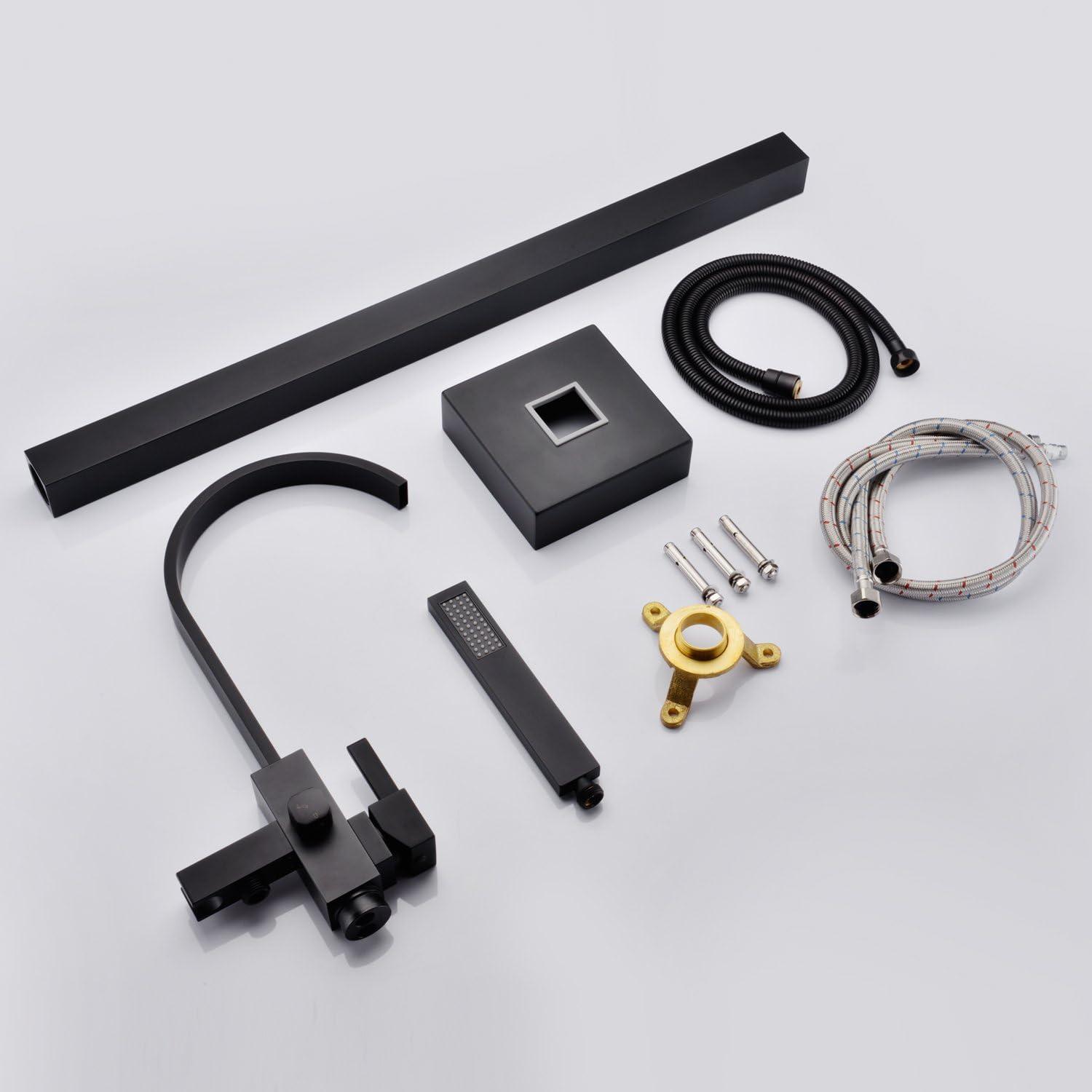 Matte Black Freestanding Floor Mount Tub Faucet with Hand Shower