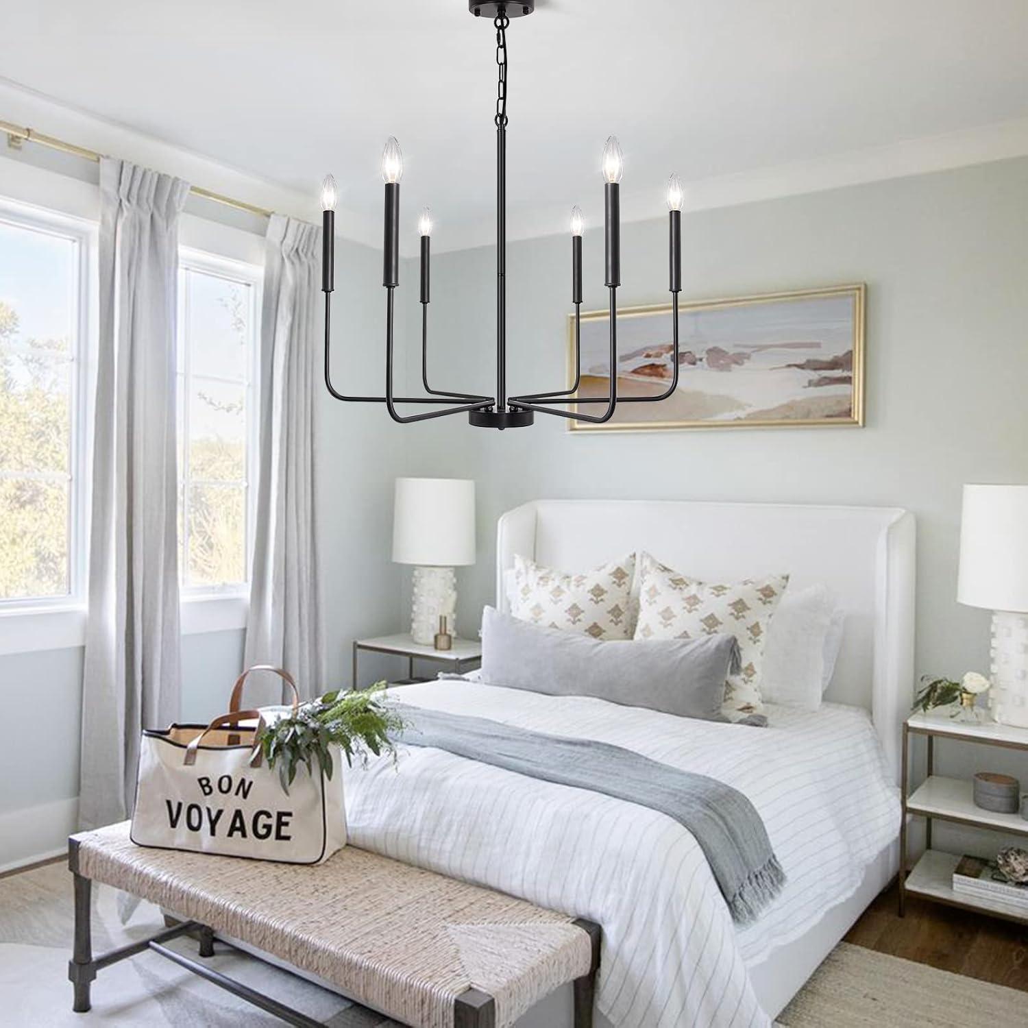 SineRise Black Chandelier, 6-Light Modern Farmhouse Chandelier, Candle Chandelier Light Fixtures, Rustic Industrial Chandelier for Entryway, Bedroom, Foyer and Living Room