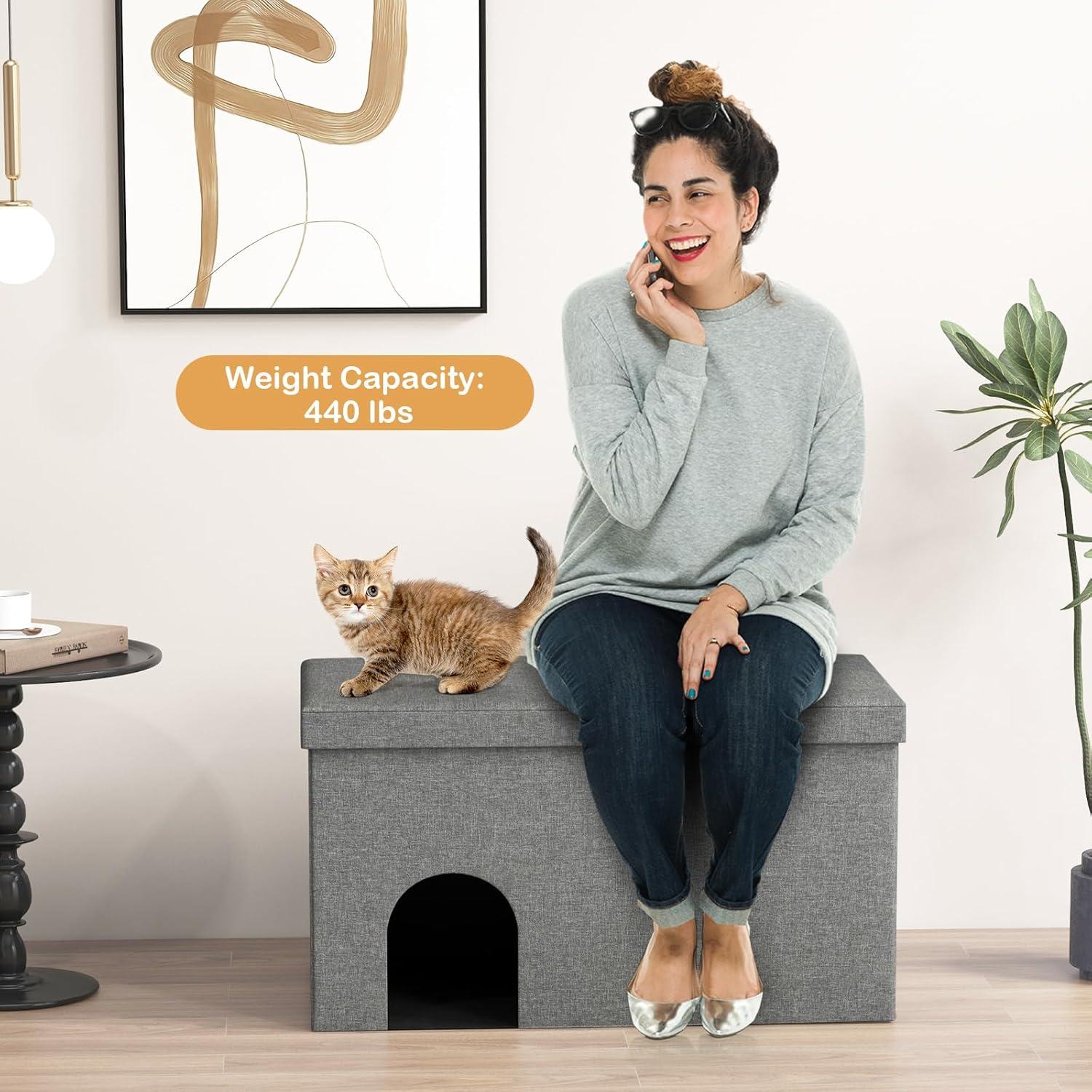 Cat Litter Box Enclosure Hidden Furniture with Urine Proof Litter Mat-Gray, Cat Litter Box Enclosure , Hidden Cat Washroom Furniture, Pet Crate for Living Room, Bedroom, Balcony