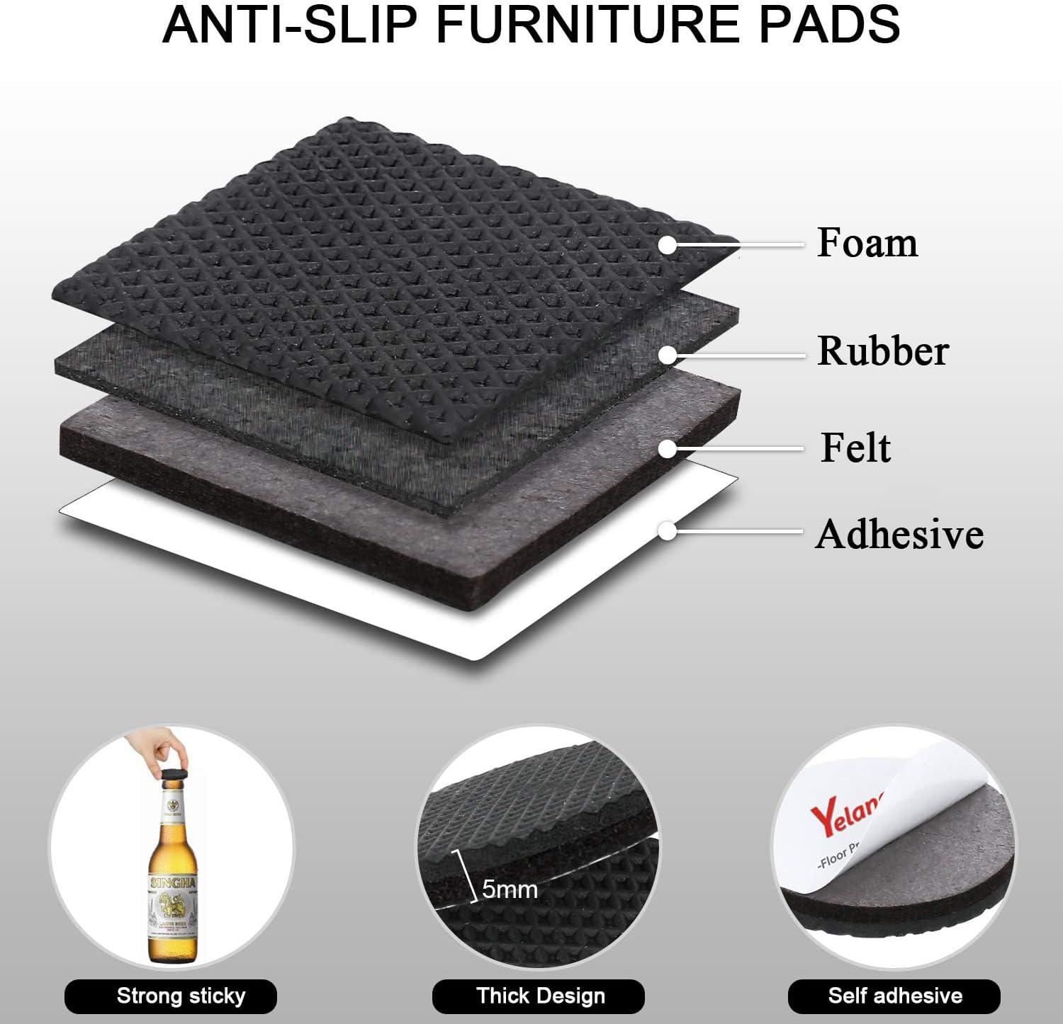 Yelanon Non Slip Furniture Pads -24 pcs 2’’ Furniture Grippers Hardwood Floors, Non Skid for Furniture Legs,Self Adhesive Rubber Feet, Anti Slide Furniture Floors Protectors for Keep Couch Stoppers