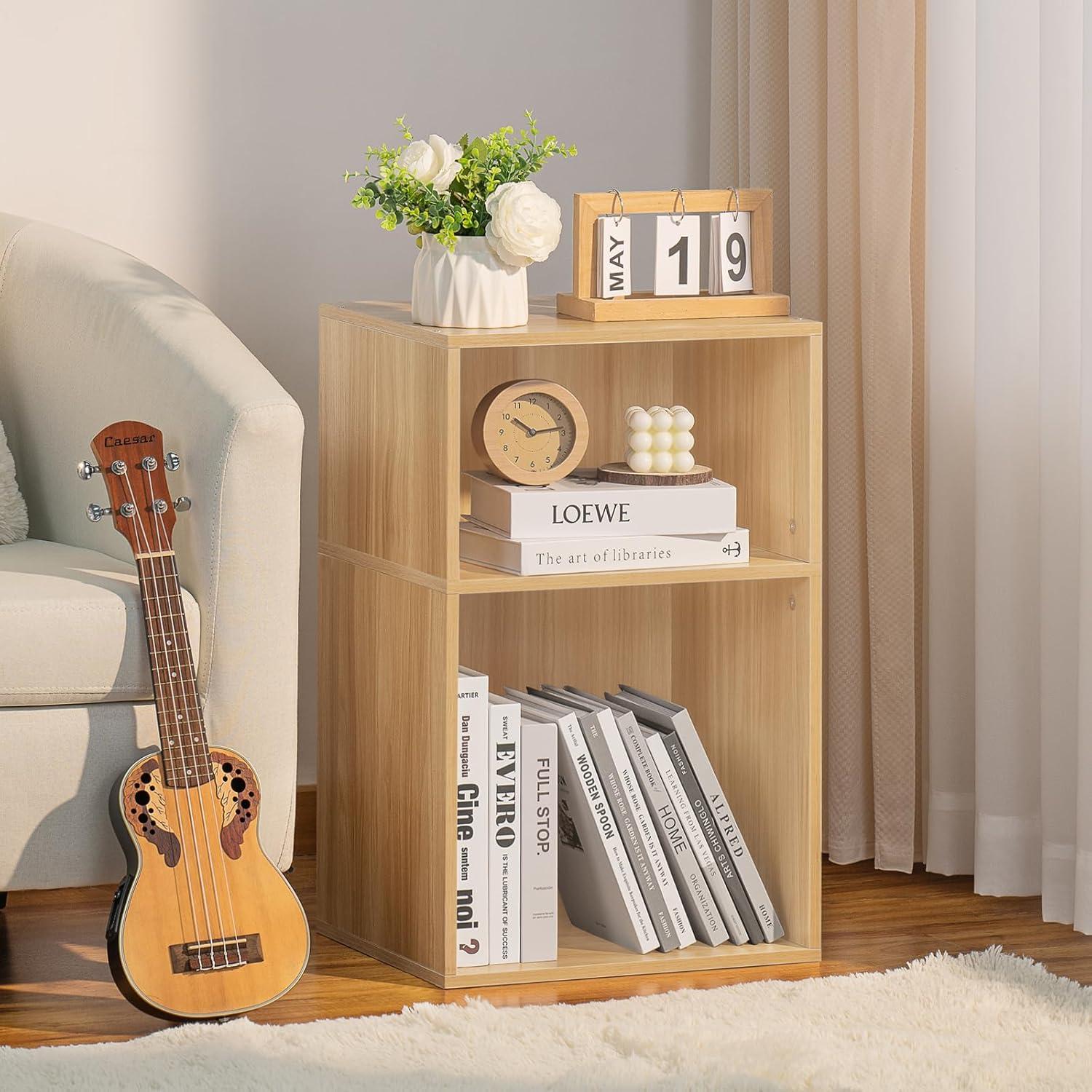 Satiny 7 Cube Bookshelf 3-Tier Bookcase with Legs, Mint-Green Kids Book Shelf Cute Storage Organizer, Toy Shelves Bookshelves,Wood Display Bookcases