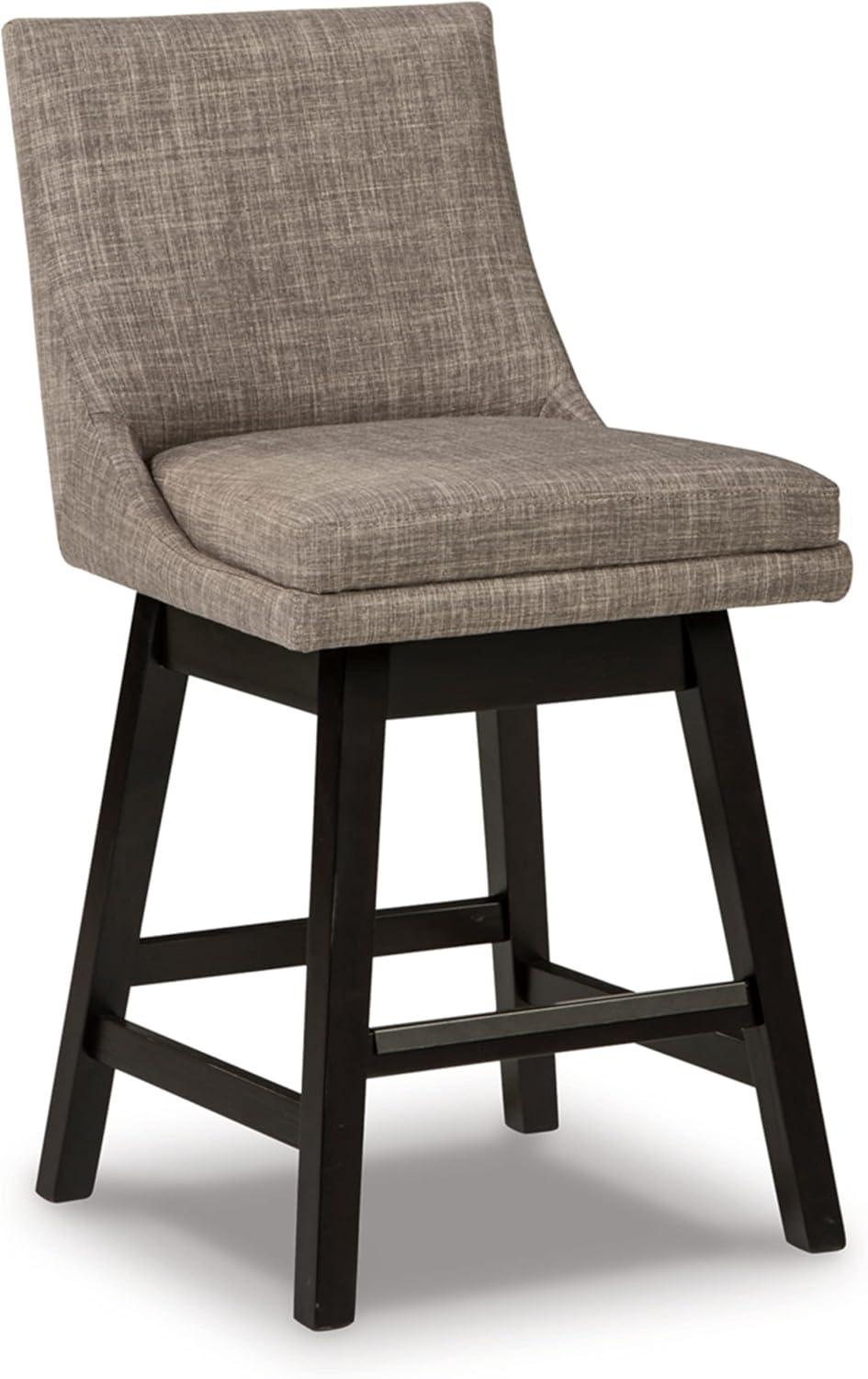 Transitional Beige Wood Swivel Barstool with Light Gray Upholstery