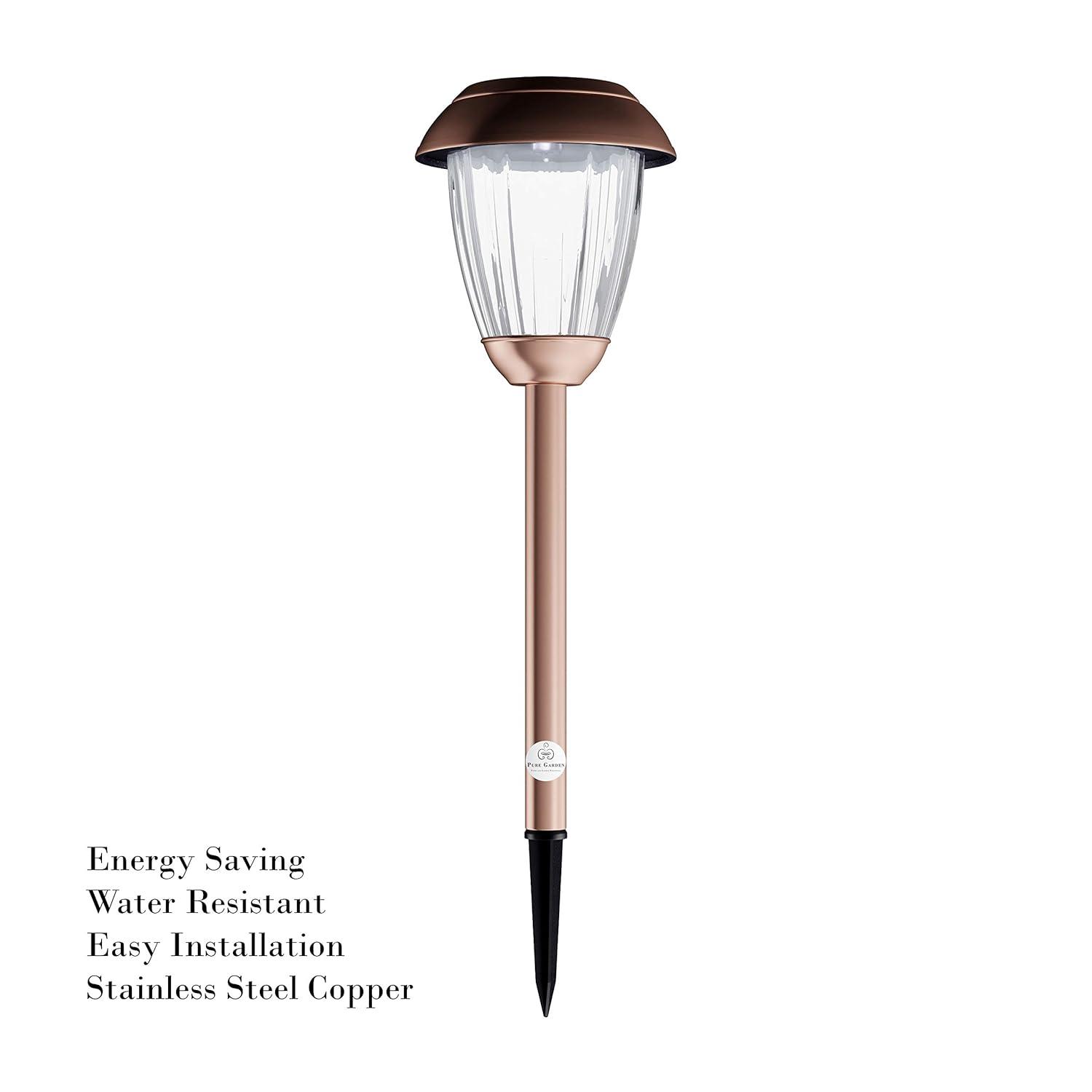 Pure Garden 50-LG1060 16 in. Solar Path Tall Stainless Steel Outdoor Stake Lighting for Garden - Copper - Set of 8