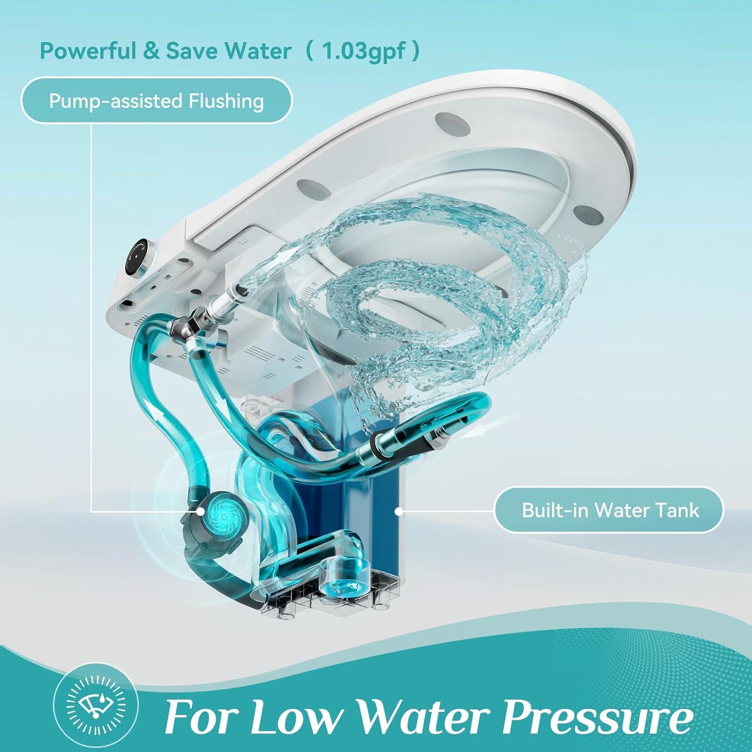 HOROW Elongated Tankless Toilet, One Piece Smart Toilet with Advance Heated Bidet Seat, Wireless Remote Control, Auto Open,HR-T05S