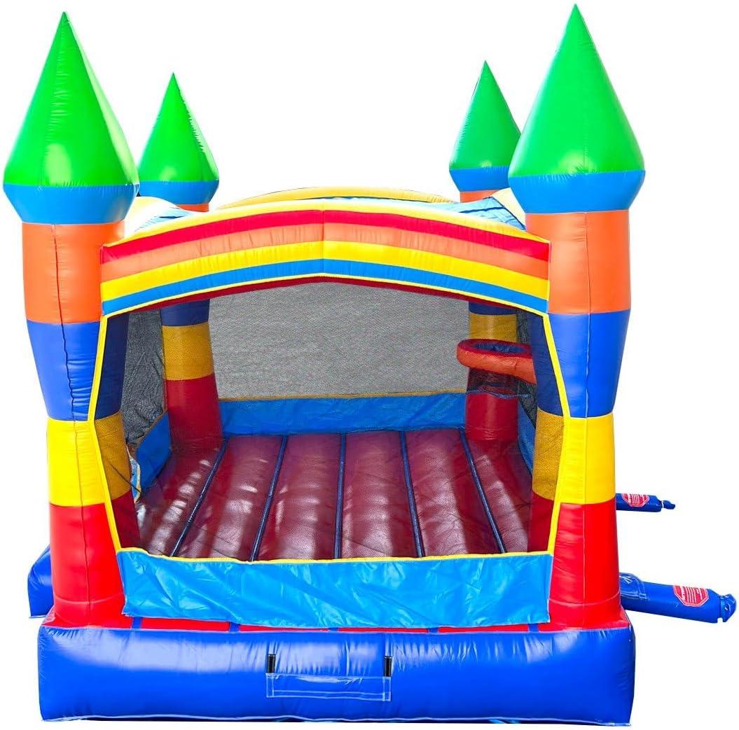 Pogo Bounce House Pogo Bounce House Crossover Inflatable Bounce House, Commercial Grade Party Playhouse Deluxe Rainbow Unit & Blower, For Kids & Toddlers, Backyard Outdoor Jump Fun, w/ Stakes & Storage Bag 13x12x14.5ft