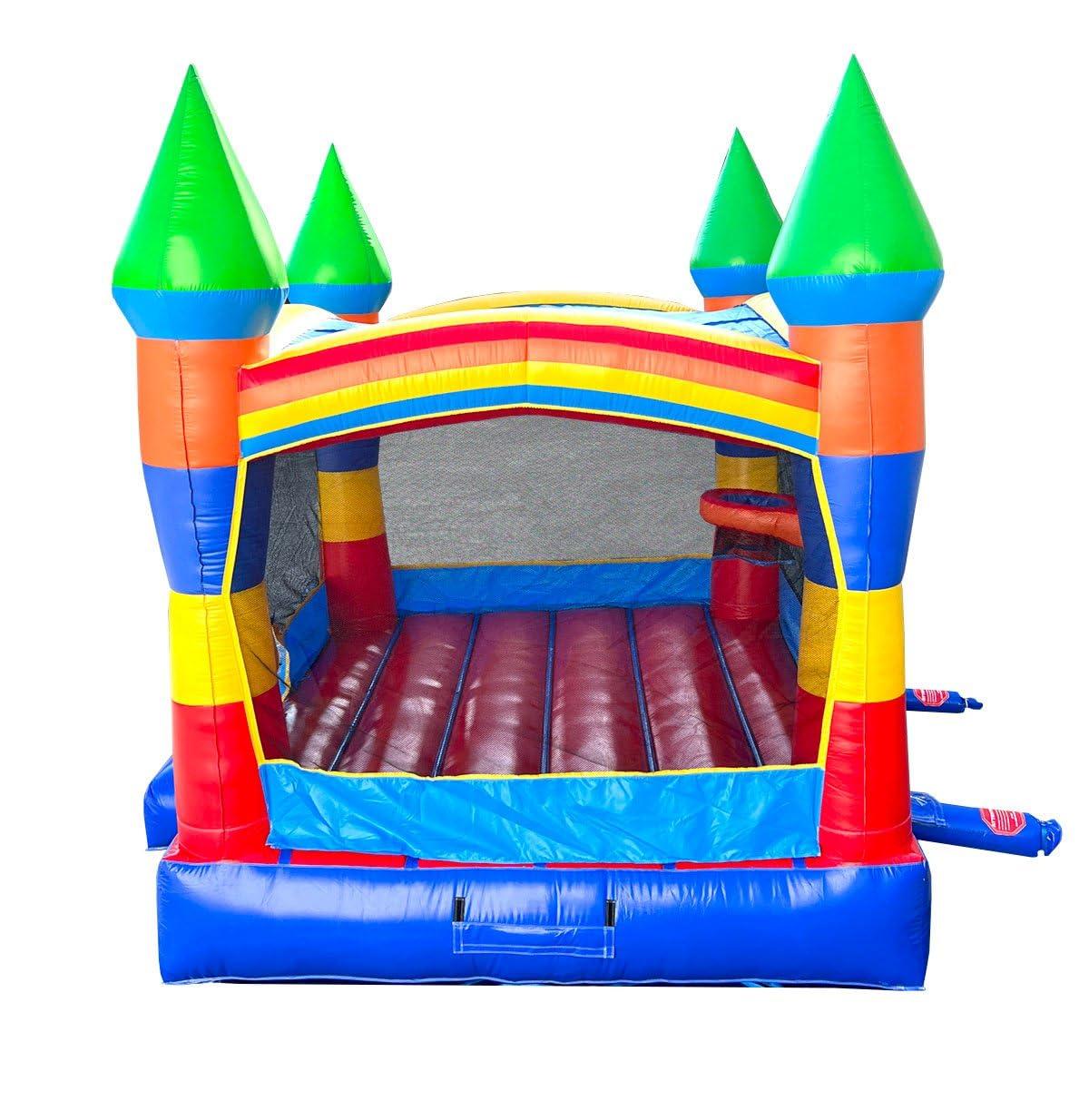 Pogo Bounce House Pogo Bounce House Crossover Inflatable Bounce House, Commercial Grade Party Playhouse Deluxe Rainbow Unit & Blower, For Kids & Toddlers, Backyard Outdoor Jump Fun, w/ Stakes & Storage Bag 13x12x14.5ft