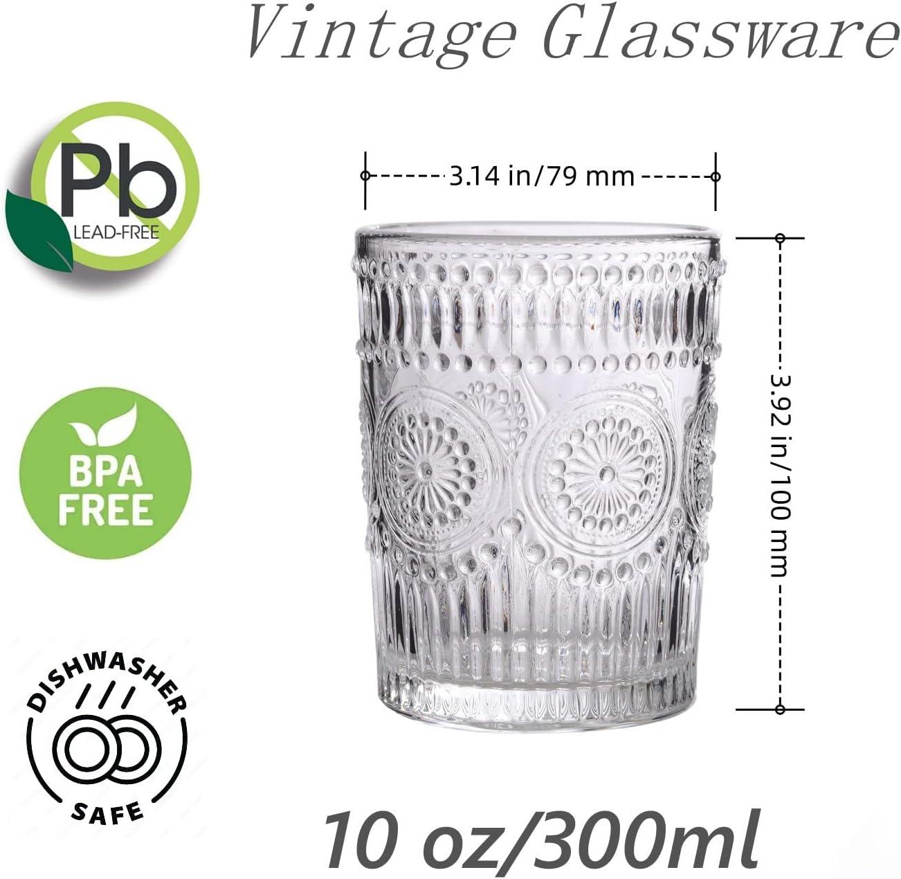 Vintage Clear Glass Flower Pattern 10 oz Tumblers Set of 4