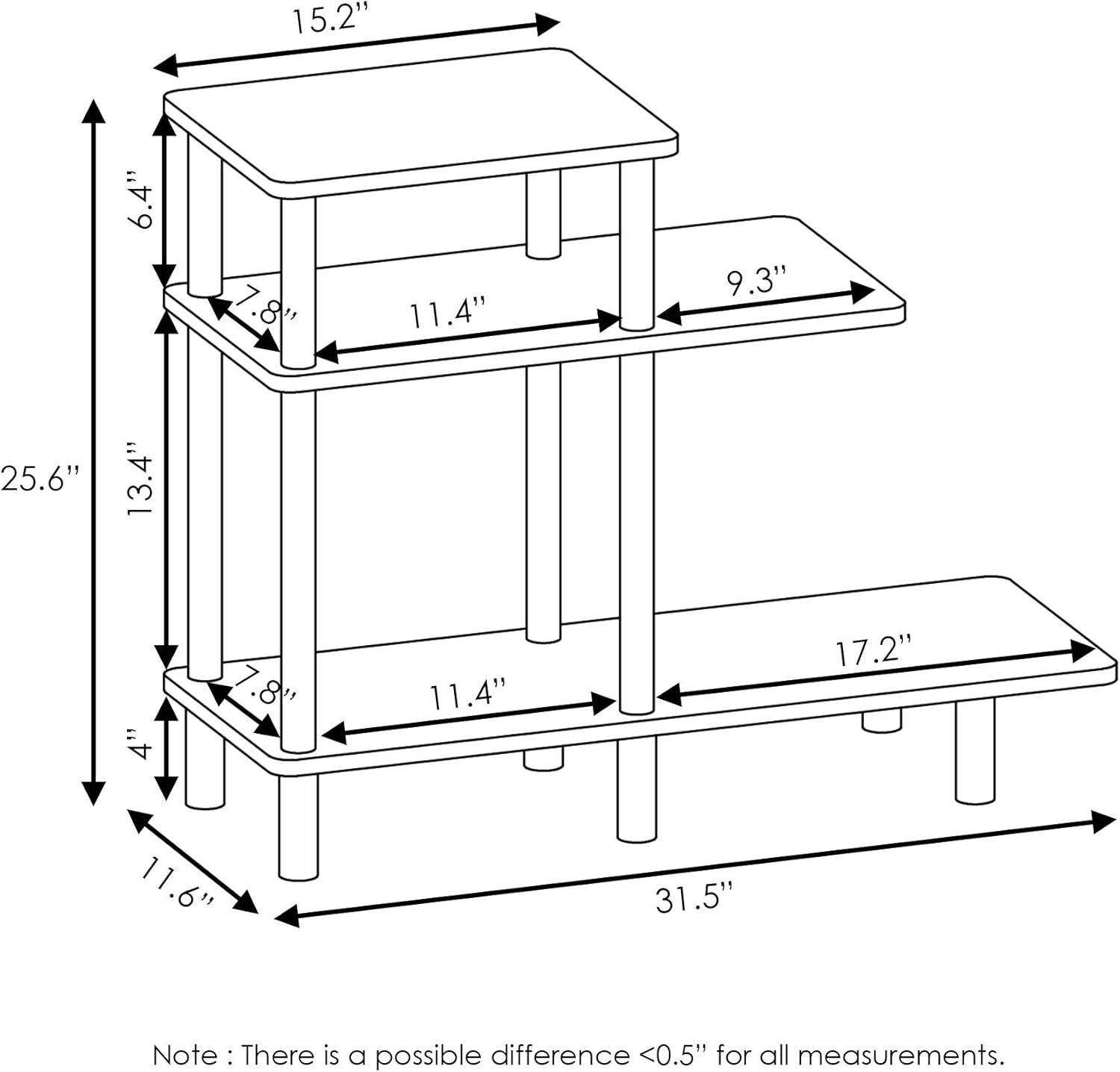 Furinno Turn-N-Tube 3-Tier Sofa Side Table, Espresso/Black