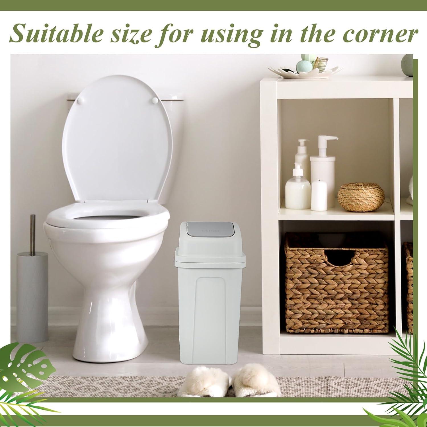 2 Pcs Bathroom Trash Can with Swing Lid Small Garbage Can Plastic Bathroom Trashcan Garbage Bin for Kitchen Waste Bedroom Room Outdoor (Green and Beige, 2.6 Gallon)