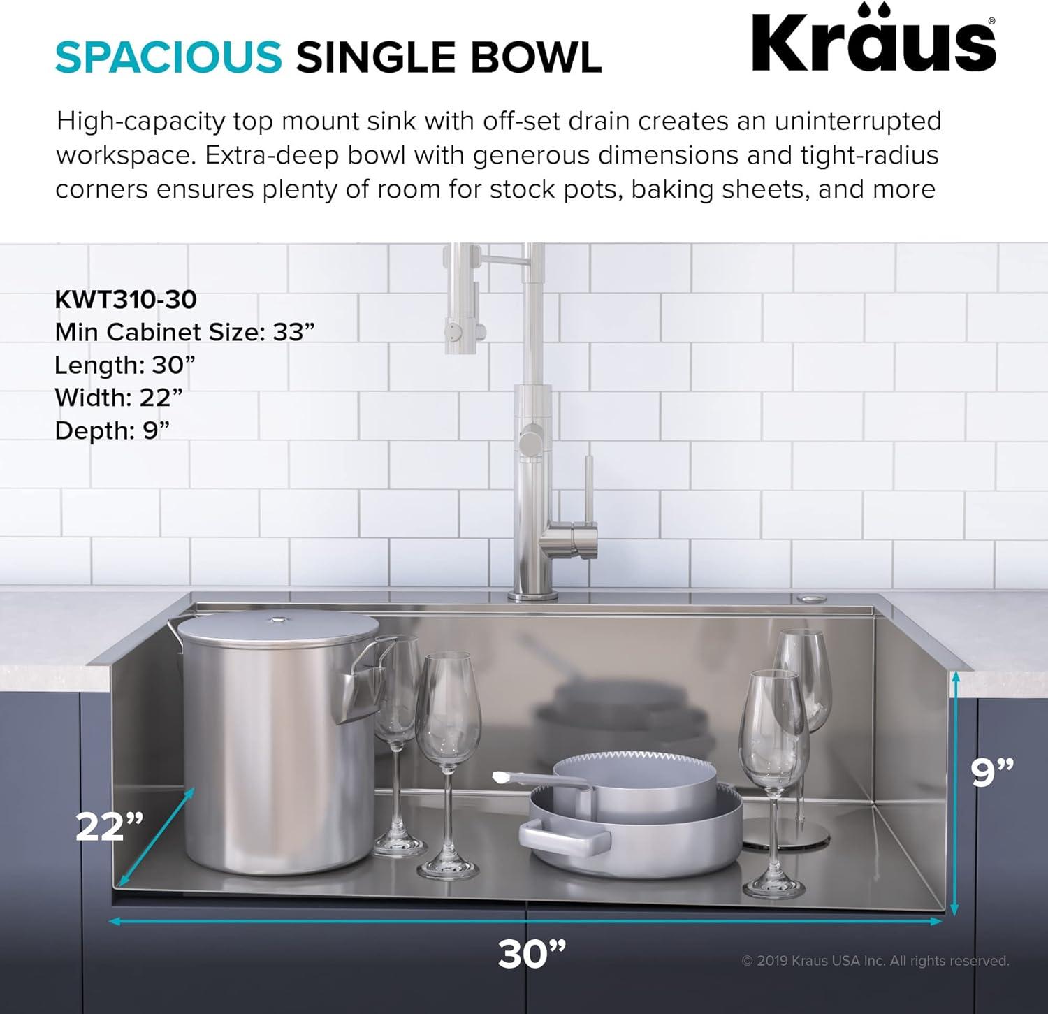 Kraus KWT310-30-100-75MB Kore 30" L x 19" W Drop-in Kitchen Sink with Accessories