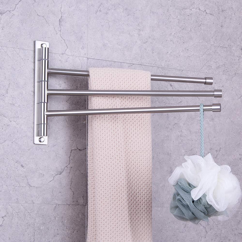 GERZWY Bath Towel Holder Swing Out Towel Bar SUS 304 Stainless Steel Bathroom Hand Towel Rack 3-Bar Folding Arm Swivel Hanger Wall Mount Brushed Finish HYG03-LS