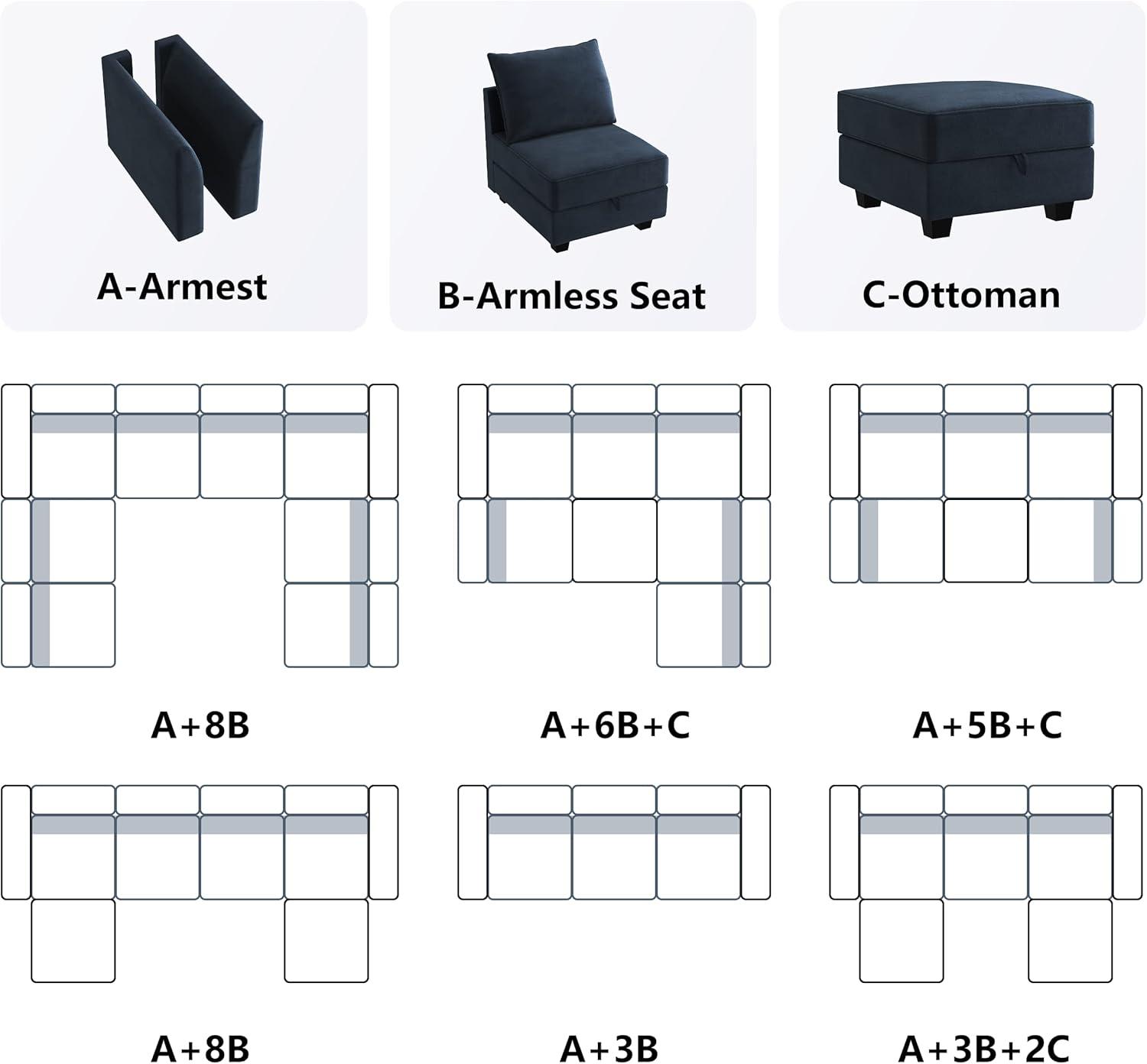 HONBAY Armrest Module for Modular Sectional Sofa, Pair of Sofa Armrest for Sectional Modular Couch, Velvet Dark Blue