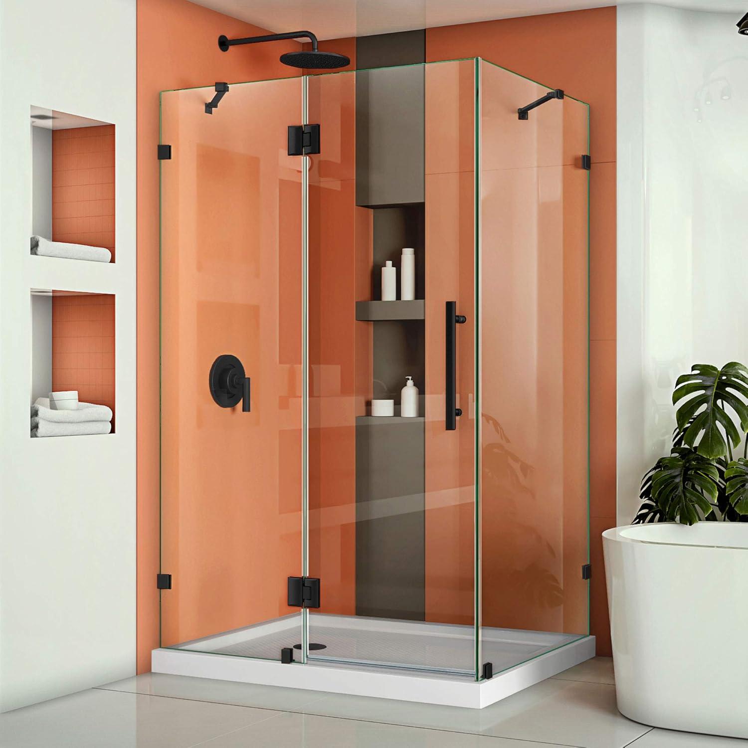 Quatra Lux 46.38" x 72" Hinged Frameless Shower Door with Clear Max Technology