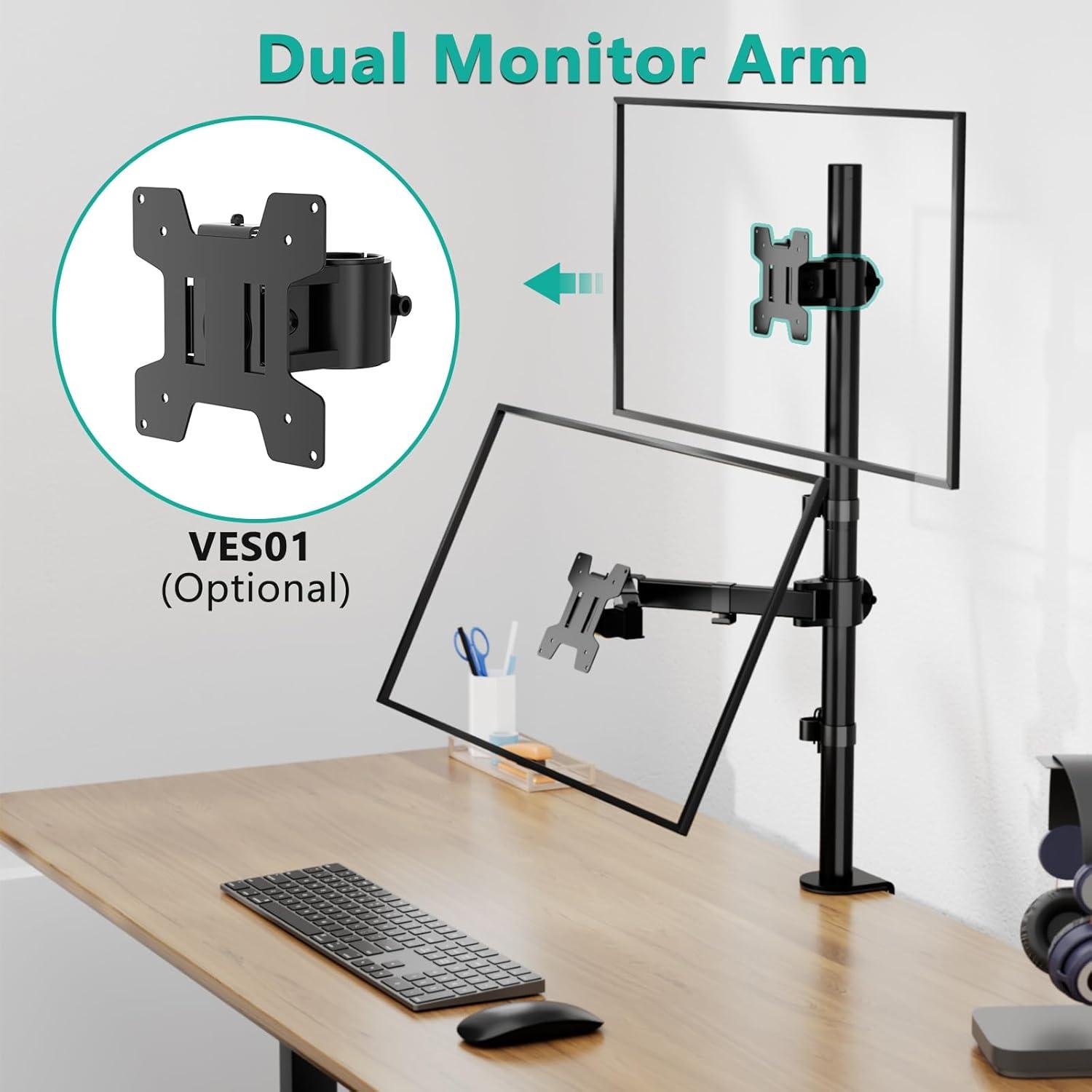 Black Extra Tall Adjustable Single Monitor Desk Mount